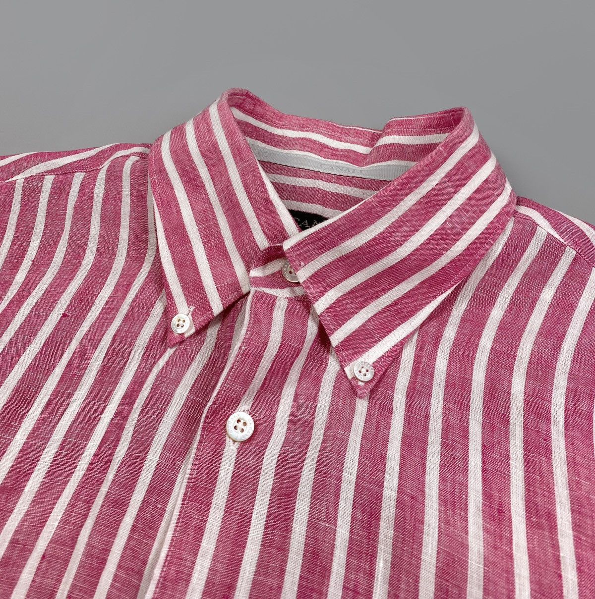 Canali Men's CANALI Linen Pink Striped Short Sleve Shirt Size 2XL Size US XXL / EU 58 / 5 - 9 Thumbnail