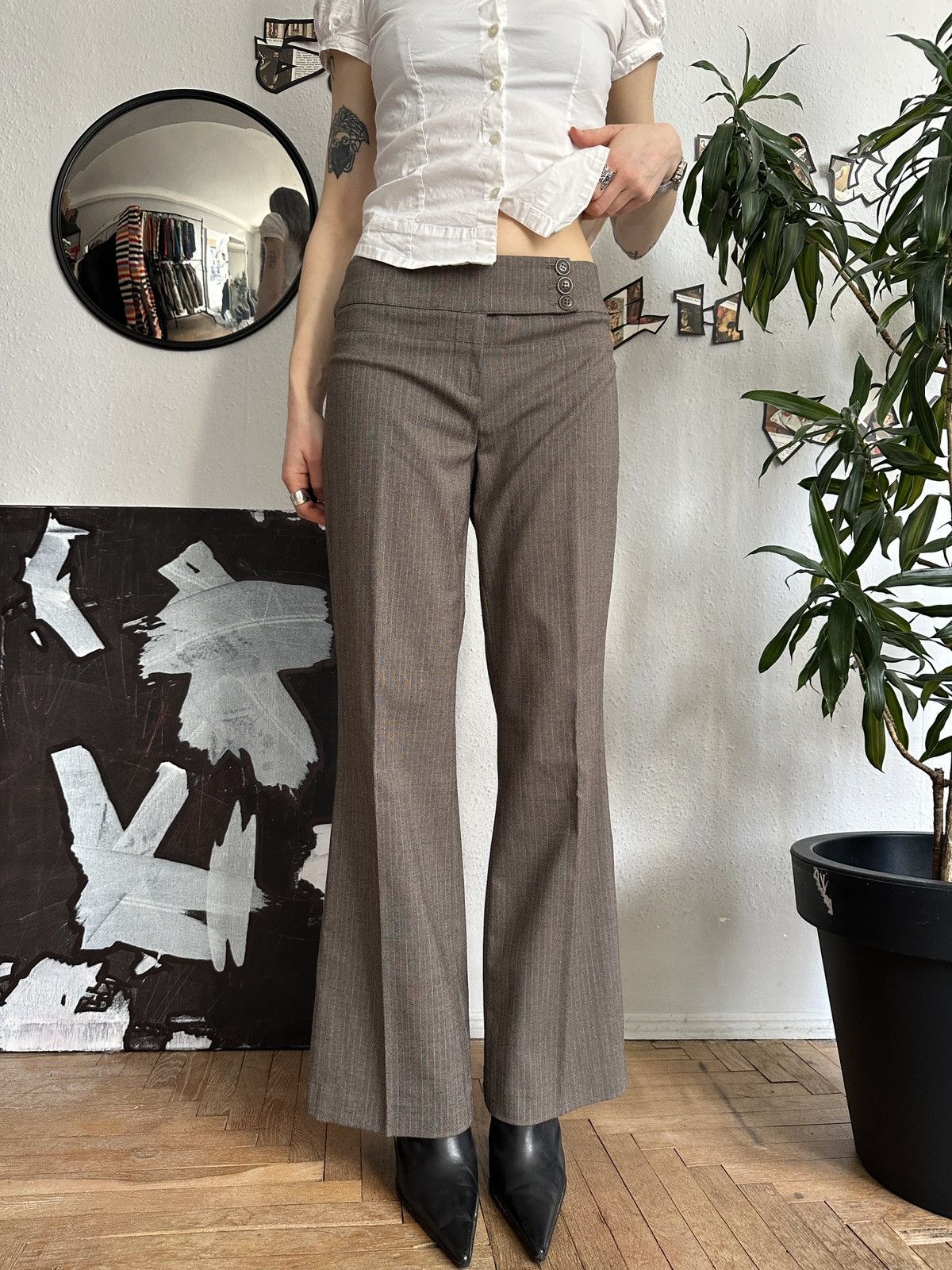 Beauty Beast × Japanese Brand Sade Office Siren Corpcore Wide Leg Stripe Pants Flared 00s Size 30" / US 8 / IT 44 - 4 Thumbnail