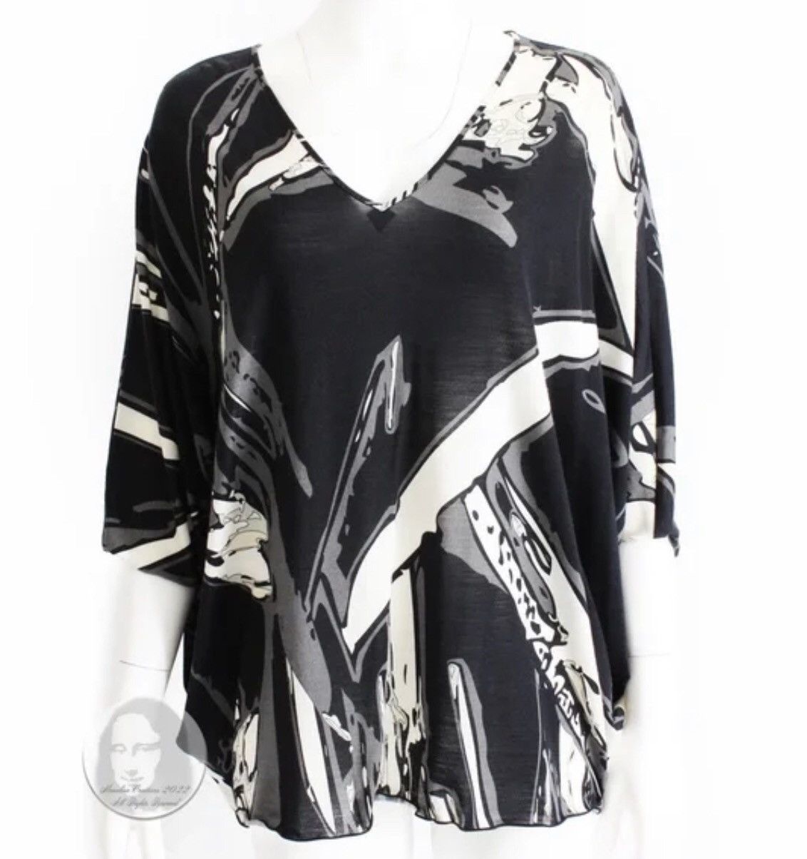 Emilio Pucci Emilio Pucci Womens Poncho Top Batwing Sleeve Blend Abstract Size L / US 10 / IT 46 - 3 Thumbnail