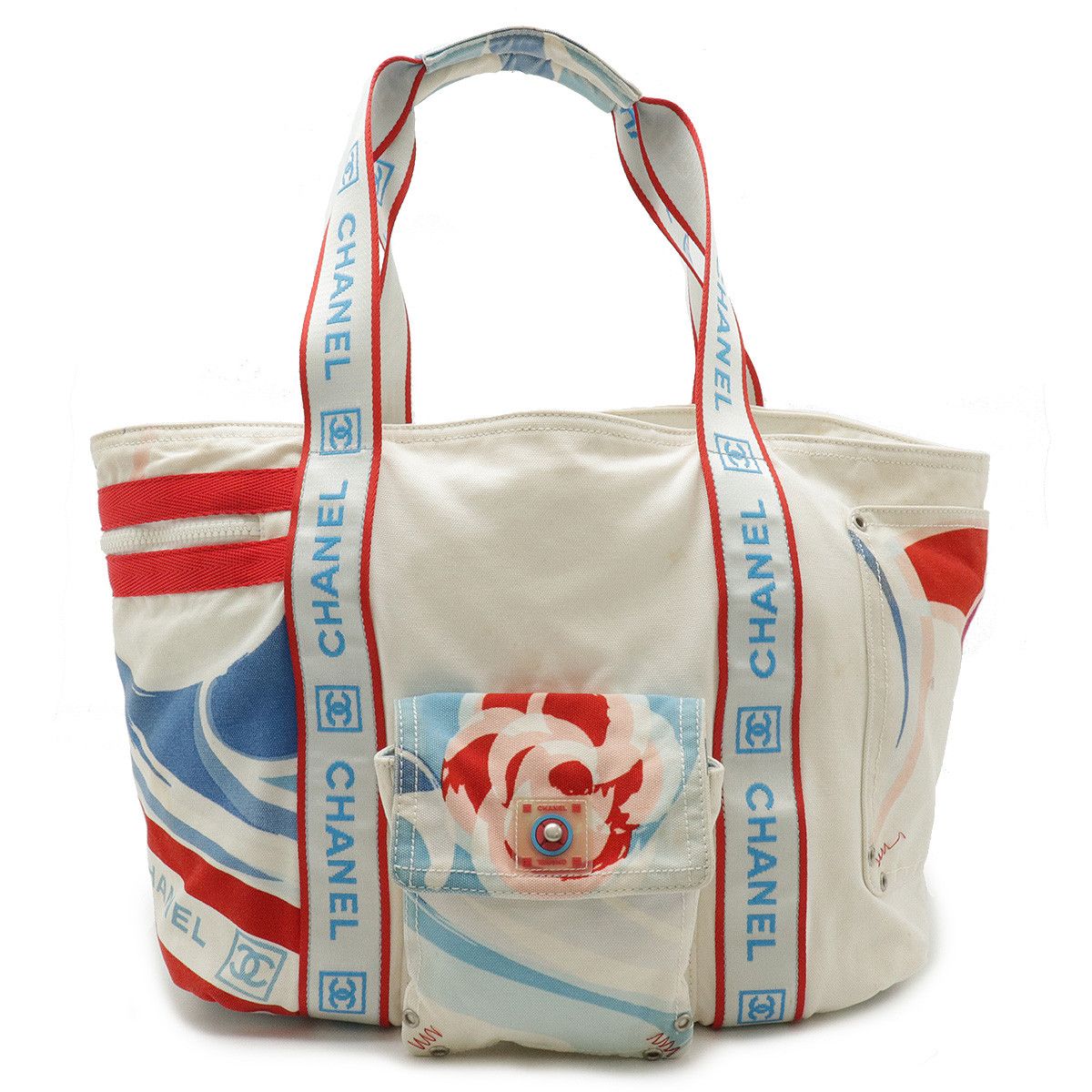 Chanel Chanel Chanel Canvas Sports Line Surf Line Camellia Tote Bag Canvas Tote Bag in Very Good Condition Size ONE SIZE - 1 Thumbnail