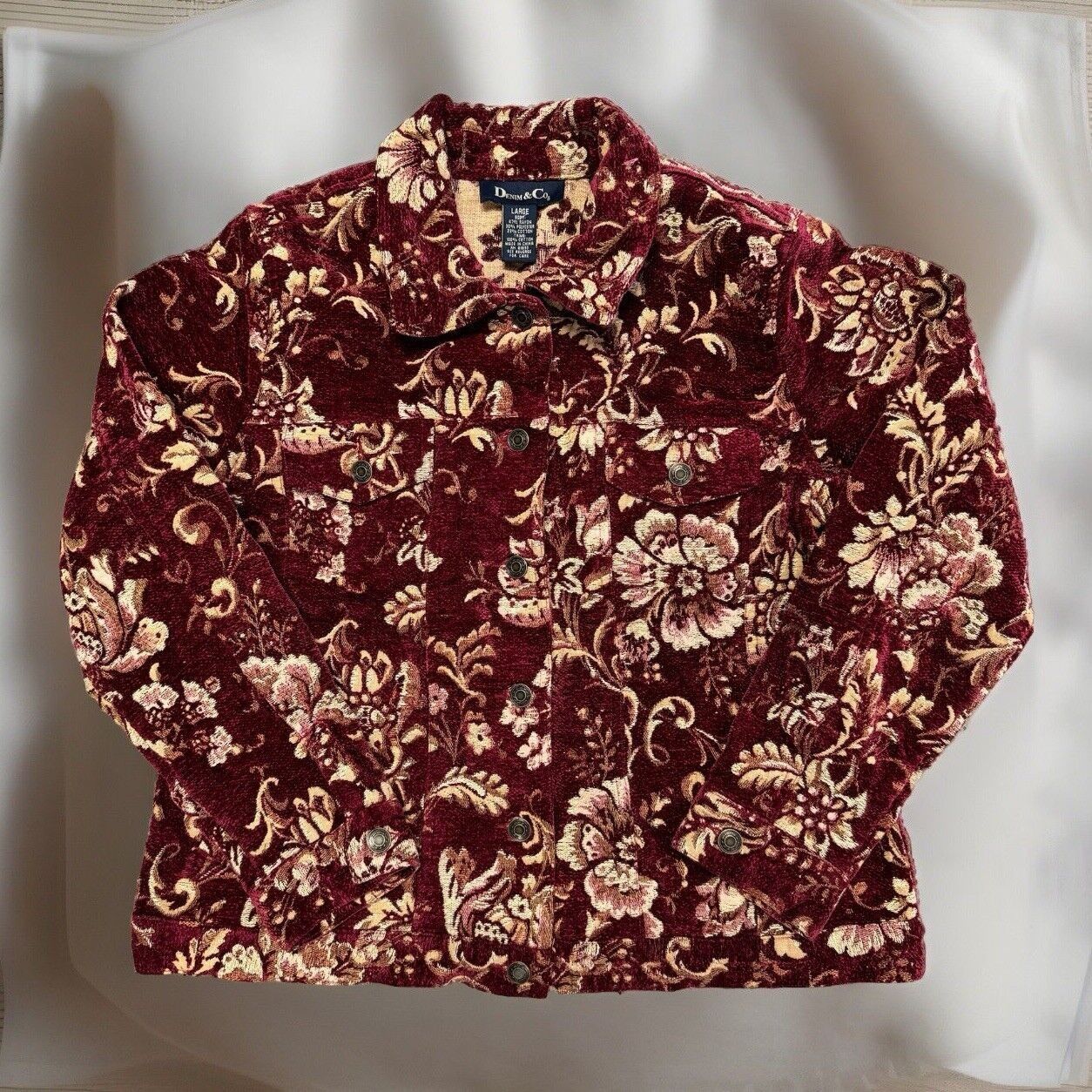 Denim & Co. Denim & Co Floral Brocade Womens Jacket Size Large 20x23 Red Size L / US 10 / IT 46 - 1 Thumbnail