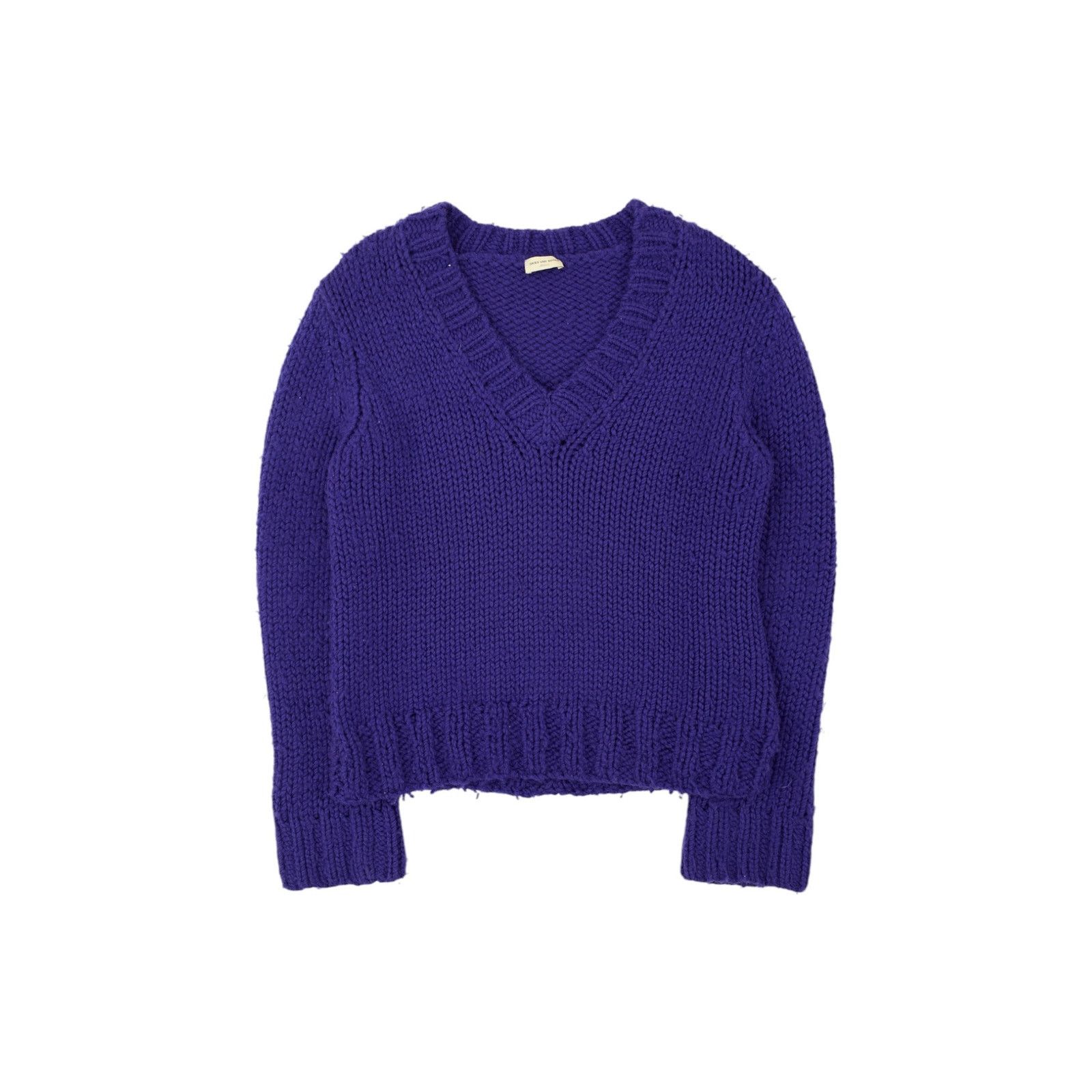 Dries Van Noten Purple Wool Knit V Neck Sweater Size US M / EU 48-50 / 2 - 1 Thumbnail