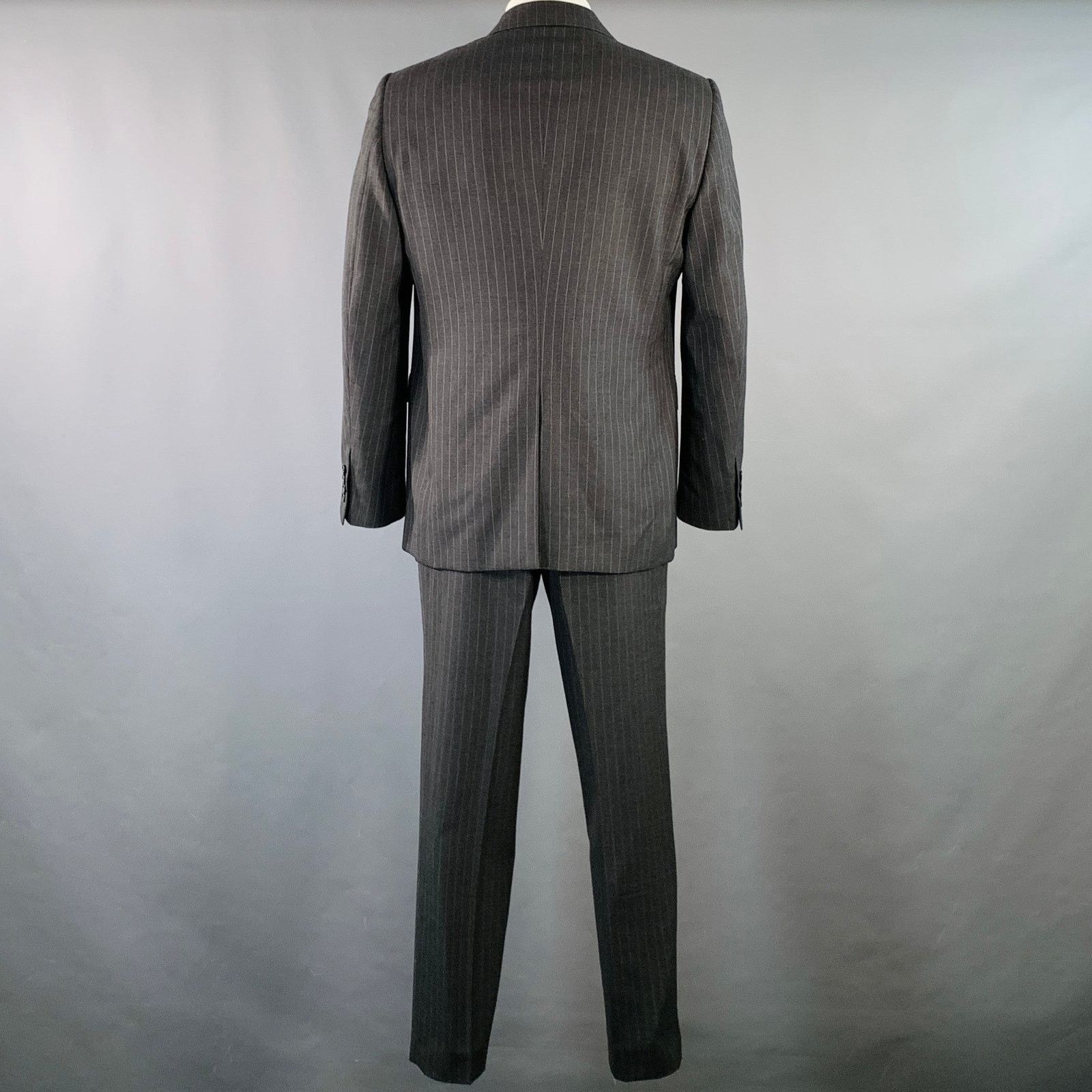 Celine Size 44 Regular Grey Charcoal Stripe Wool Polyester Suit Size 44R - 3 Thumbnail