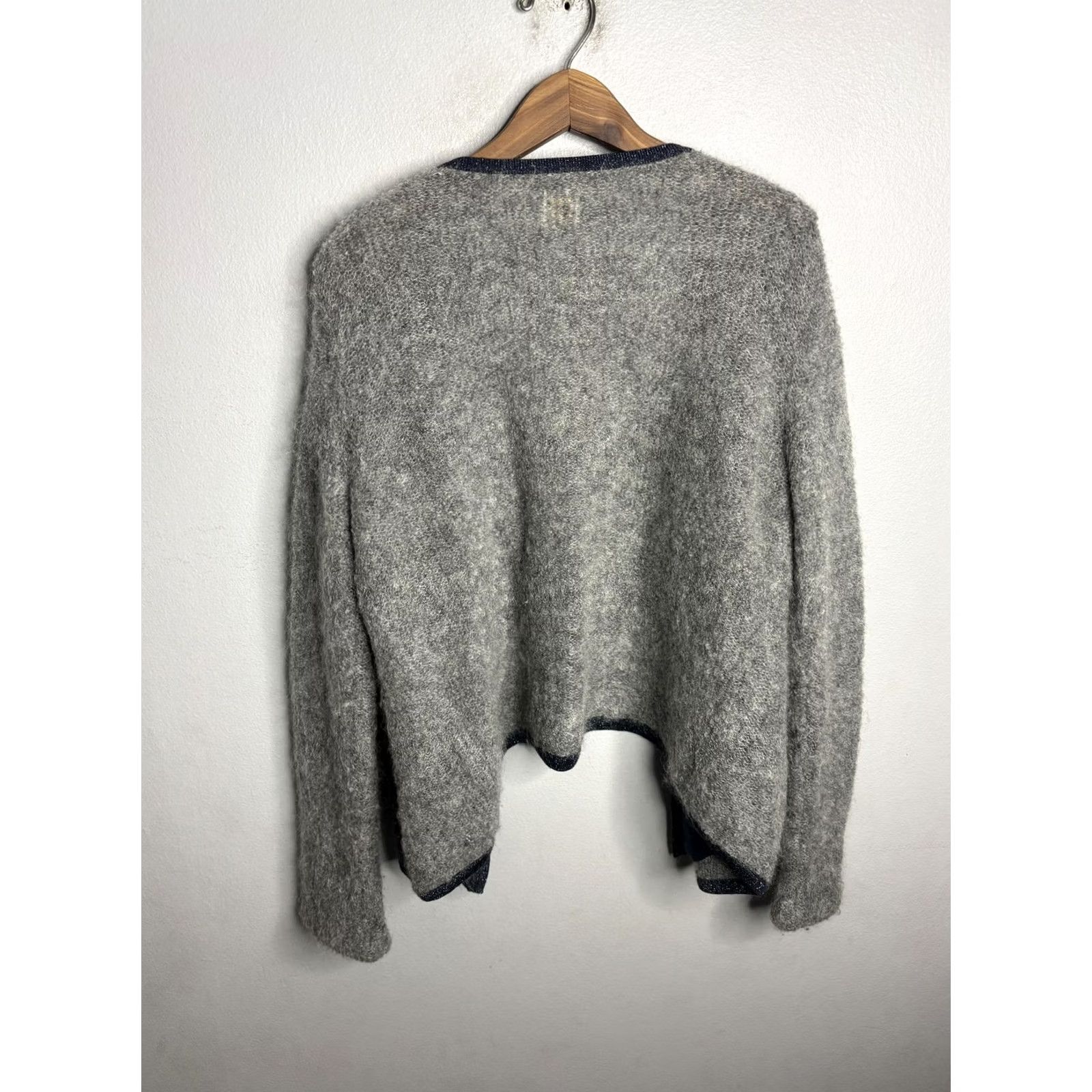 Vintage Des Petits Hauts Sweater Womens Large Gray Open Front Kid Mohair Wool Blend Cozy Size L / US 10 / IT 46 - 6 Thumbnail