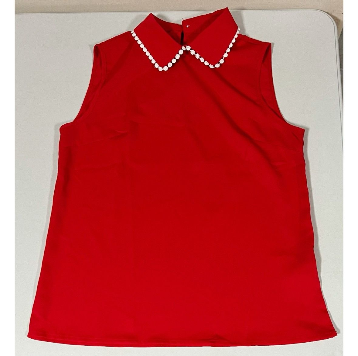 Japanese Brand Red White Collared Sleeveless Tank Top Shirt Blouse Size S❤️🤍 Size S / US 4 / IT 40 - 2 Thumbnail