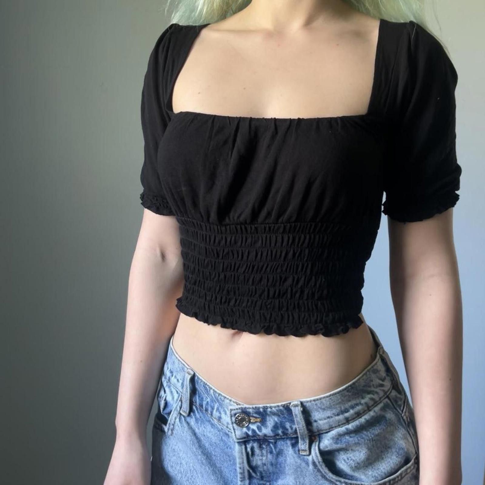 Urban Outfitters Cropped black puff sleeve square neck top Size S / US 4 / IT 40 - 7 Thumbnail