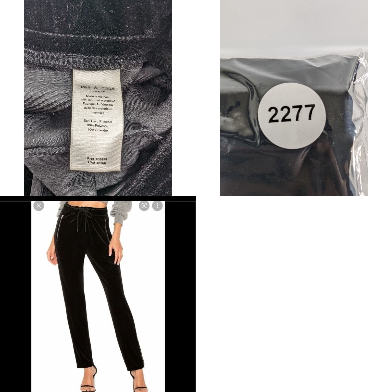 Rag & Bone rag & bone Women’s Black Velour Zip Pockets Drawstring Track Pants S Small Size 28" / US 6 / IT 42 - 9 Thumbnail