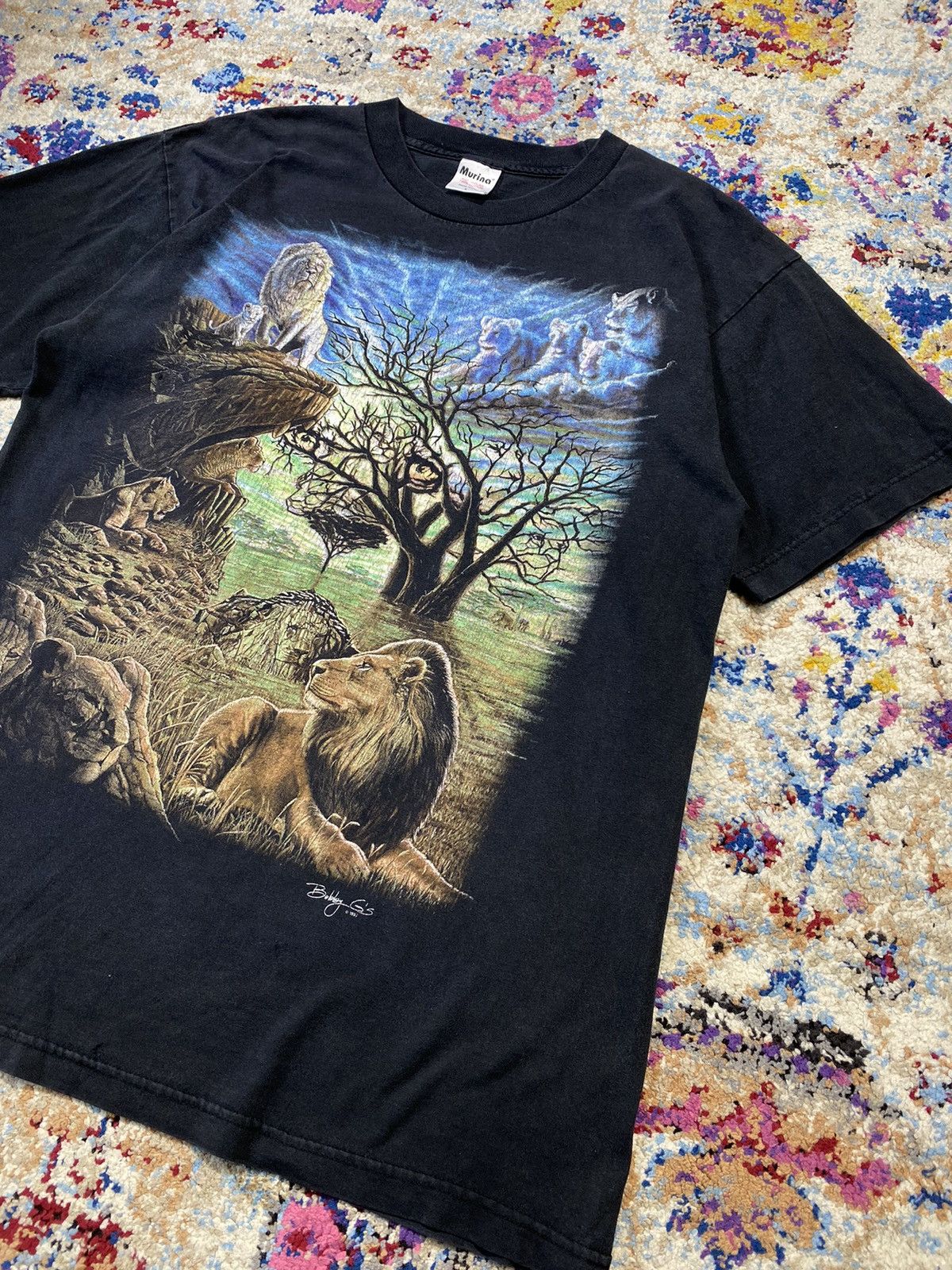 Vintage 1997 Bobby G Lion Savannah Safari Psychedelic T Shirt Size US L / EU 52-54 / 3 - 3 Thumbnail