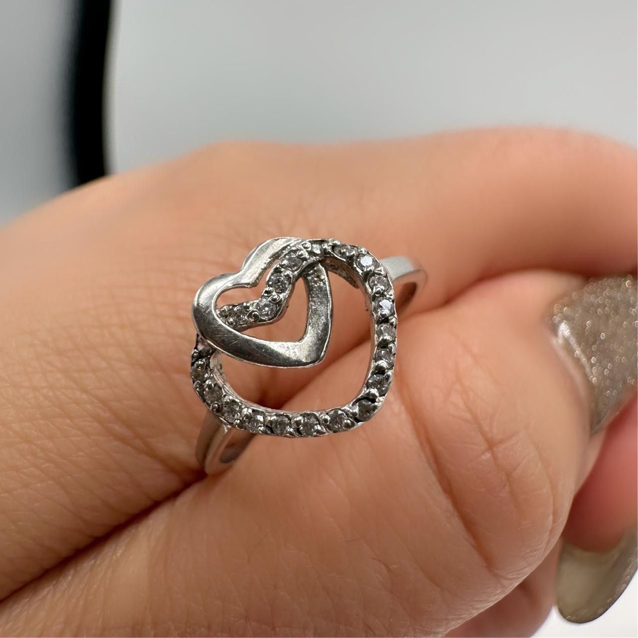 Sterling Silver Vintage 925 Sterling Silver Double Heart Ring Size ONE SIZE - 5 Thumbnail
