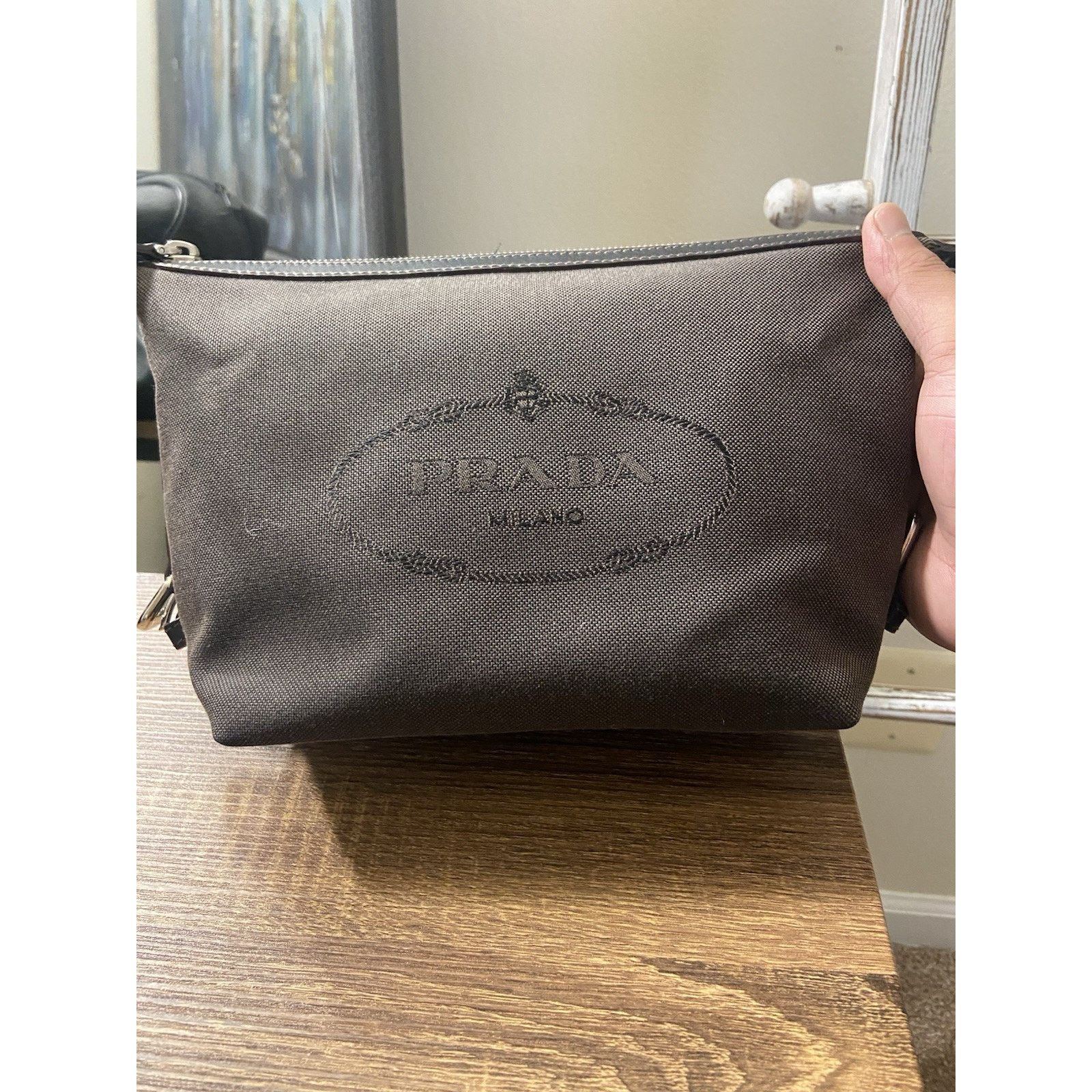 Prada Prada Canapa brown canvas leather buckle clutch pouch bag Size ONE SIZE - 6 Thumbnail