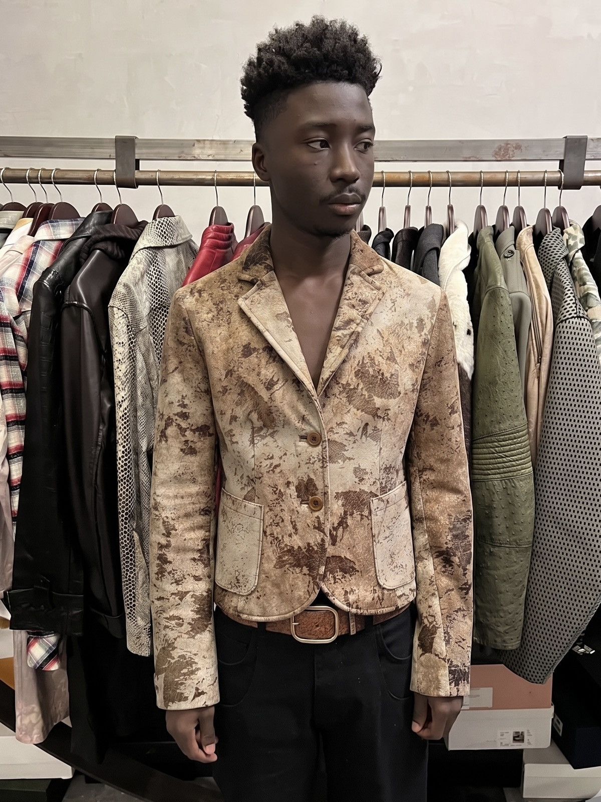 Roberto Cavalli 2000s Cavalli Raw Beige Leather Suit Jacket Size S / US 4 / IT 40 - 1 Thumbnail
