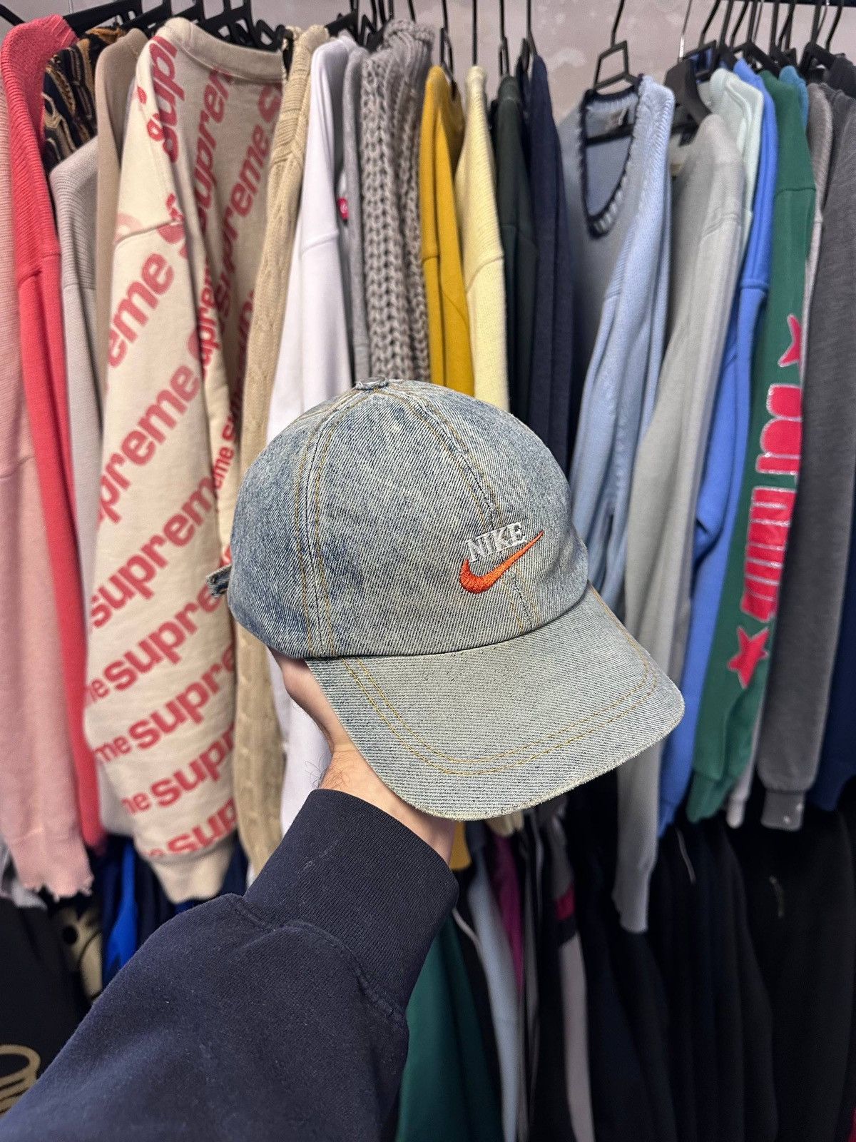 Nike Vintage 90s Nike Swoosh Denim Cap Rare Size ONE SIZE - 2 Thumbnail
