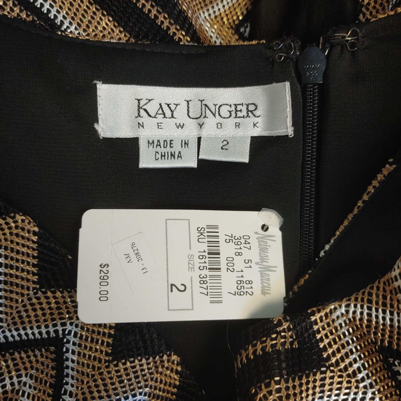 Other Kay Unger NY Women's 2 Gold/Black Zig/Zag Midi Dress Size XS / US 0-2 / IT 36-38 - 4 Thumbnail