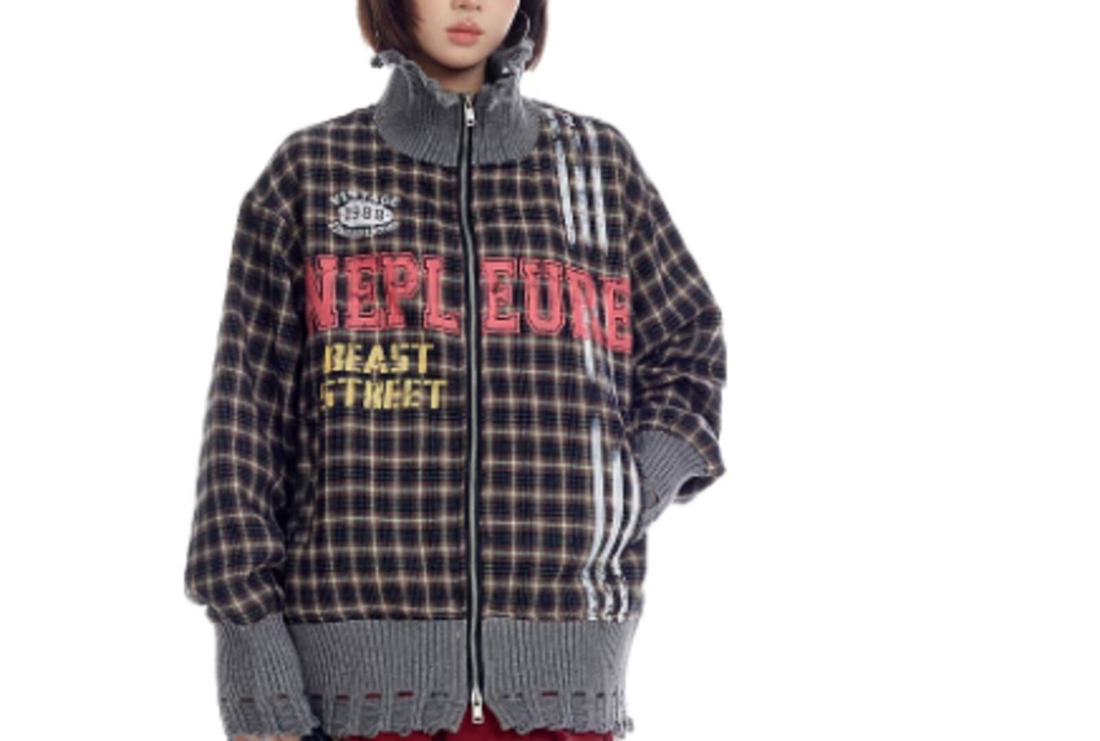 Other Destroyed Plaid Check Zip Jacket | Raw Frayed Hem Street Size US M / EU 48-50 / 2 - 6 Thumbnail