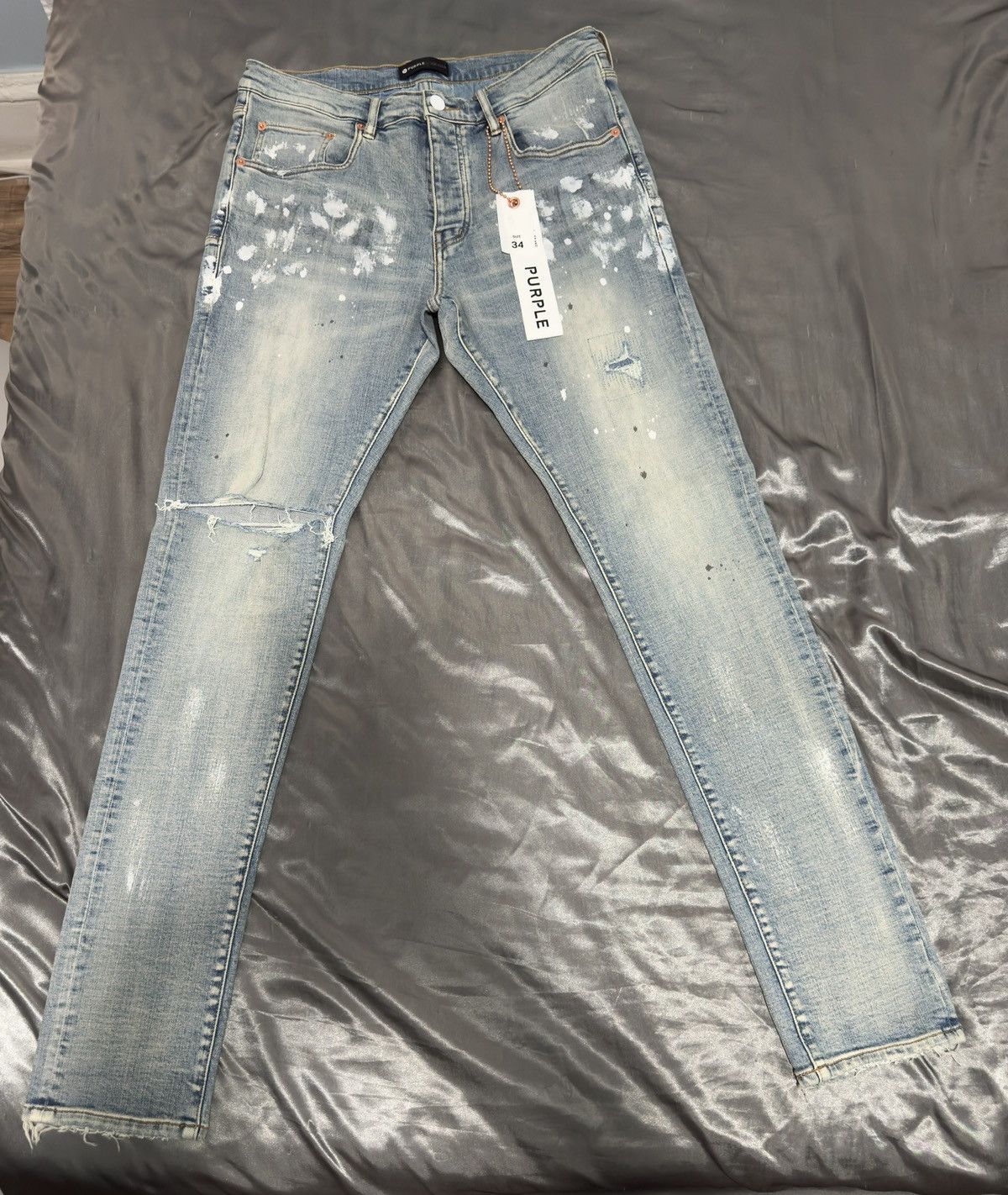 PURPLE BRAND Mens Jeans Size 34 Light Wash Skinny P001 Slim Fit
