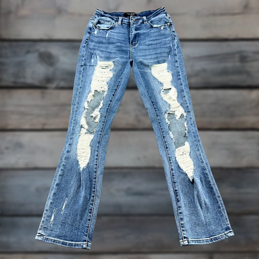 Vintage Judy Blue Jeans Womens 29 Regular Straight Distressed High Waist Blue Denim Jeans Menstrual? Size 29" - 1 Thumbnail