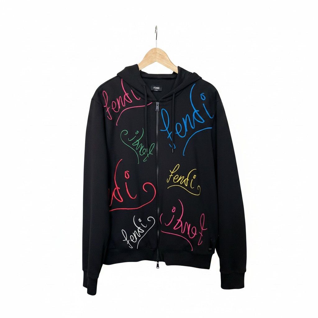 Fendi Fendi x Noel Fielding Logo Embroidered Zip Hoodie Size US L / EU 52-54 / 3 - 1 Thumbnail