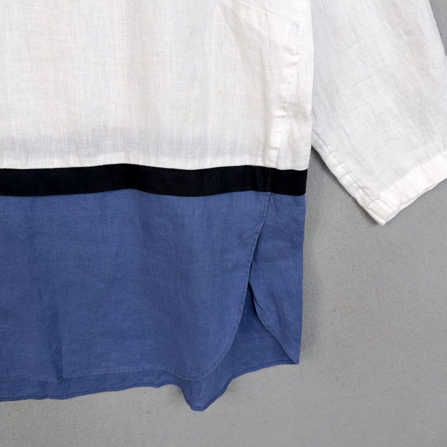 J. Jill J Jill Blouse Womens M White Blue Colorblock Linen Tunic Top Shirt Summer Size M / US 6-8 / IT 42-44 - 2 Thumbnail