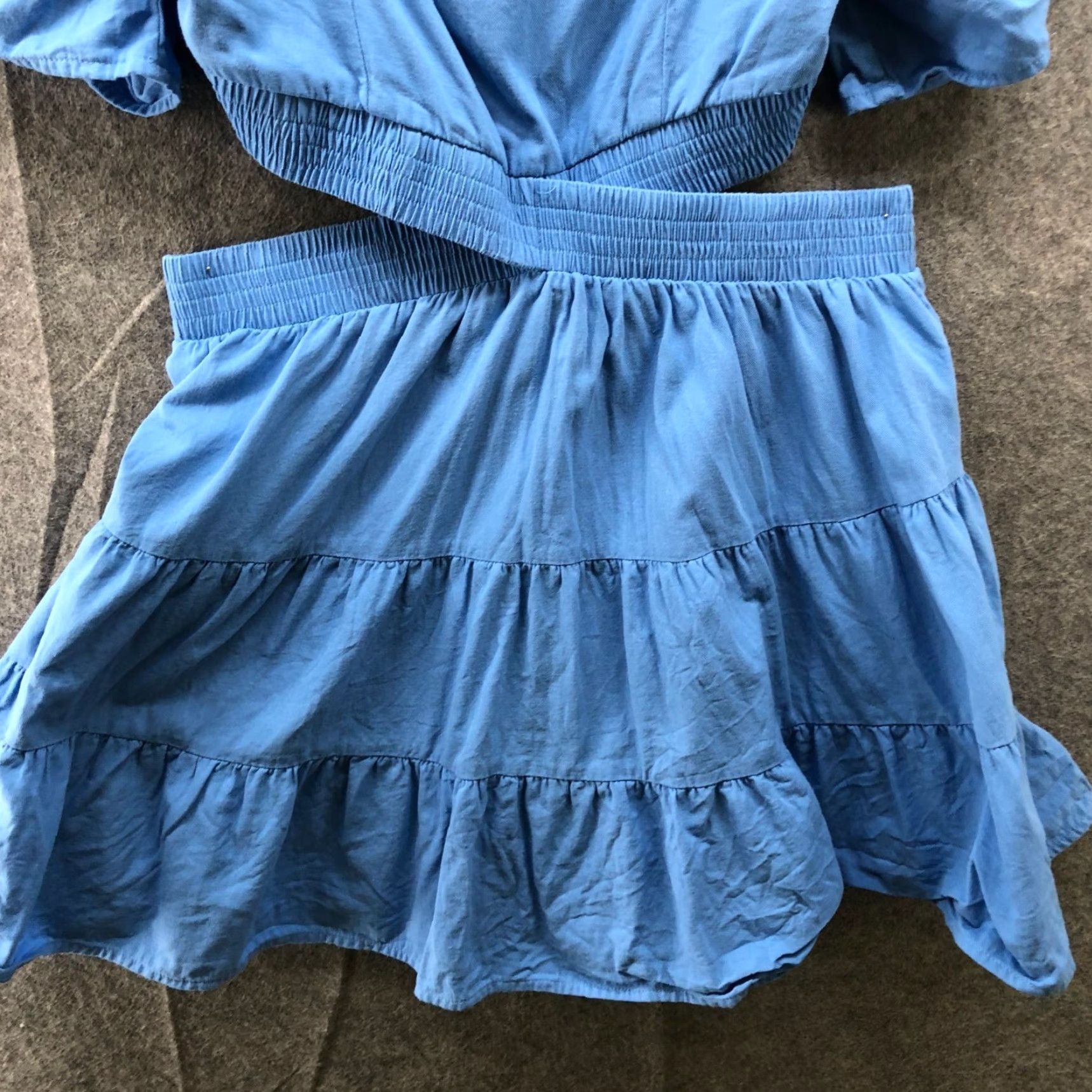 Velvet VINTAGE Shy Velvet Mini Dress Cut Out Tiered Women’s L Blue Square Neck Short Sleeve Bohemian Beach Size 36" / US 14 / IT 50 - 4 Thumbnail