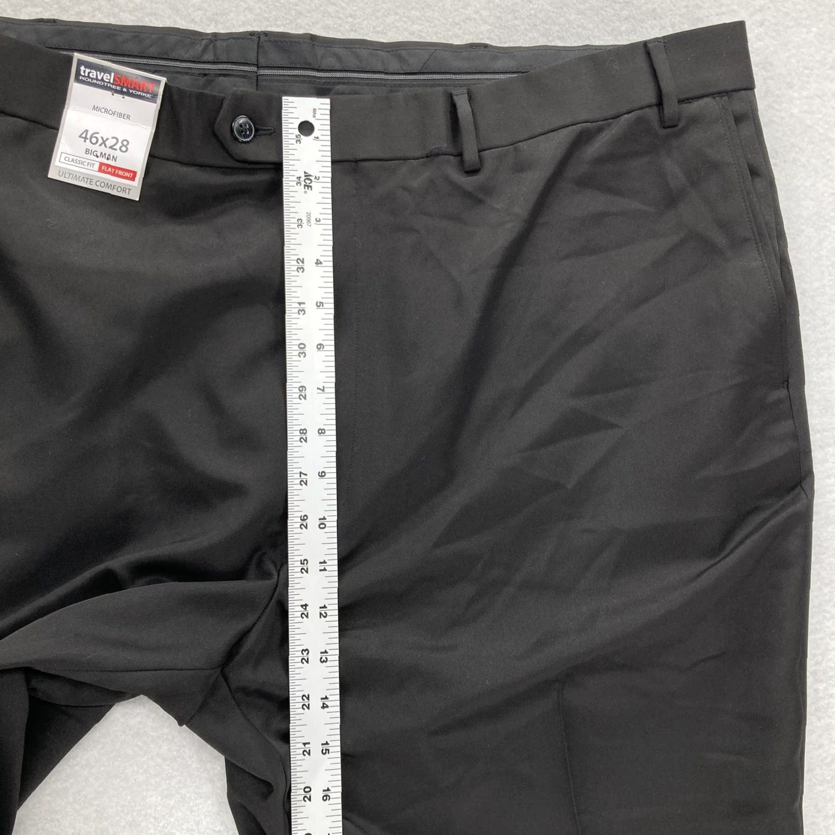 Roundtree & Yorke VINTAGE Roundtree & Yorke TravelSMART Dress Pants Mens 46x28 Black Microfiber Flat Front Size US 30 / EU 46 - 7 Thumbnail