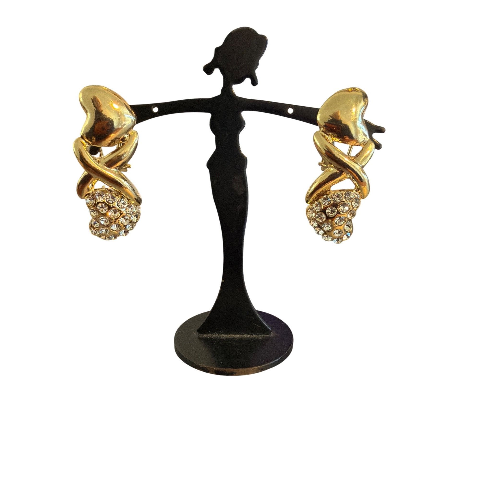 Other Vintage Gold Tone Heart Dangle Earrings Pierced Rhinestones Size ONE SIZE - 1 Thumbnail