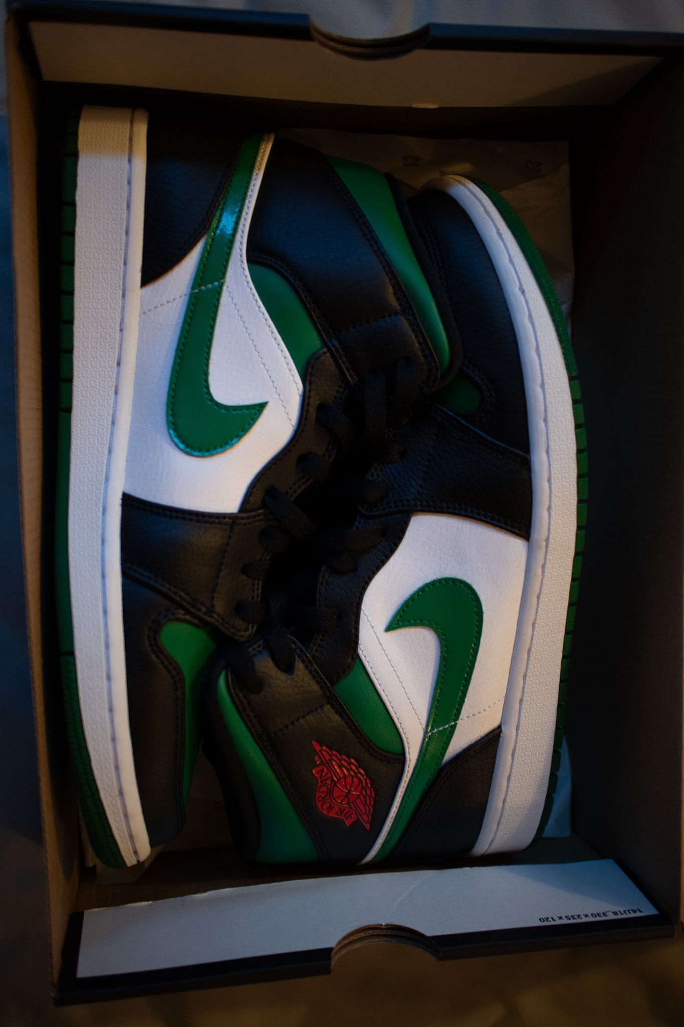 image of Air Jordan 1 Mid Shoes in Black/Pine Green/White, Men's (Size 10)
