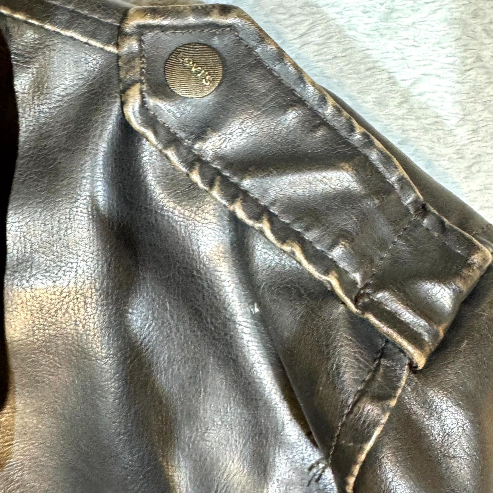 Levi's Levi's Bomber Jacket Mens Large Brown Faux Leather Fleece Lined Coat Size US L / EU 52-54 / 3 - 7 Thumbnail