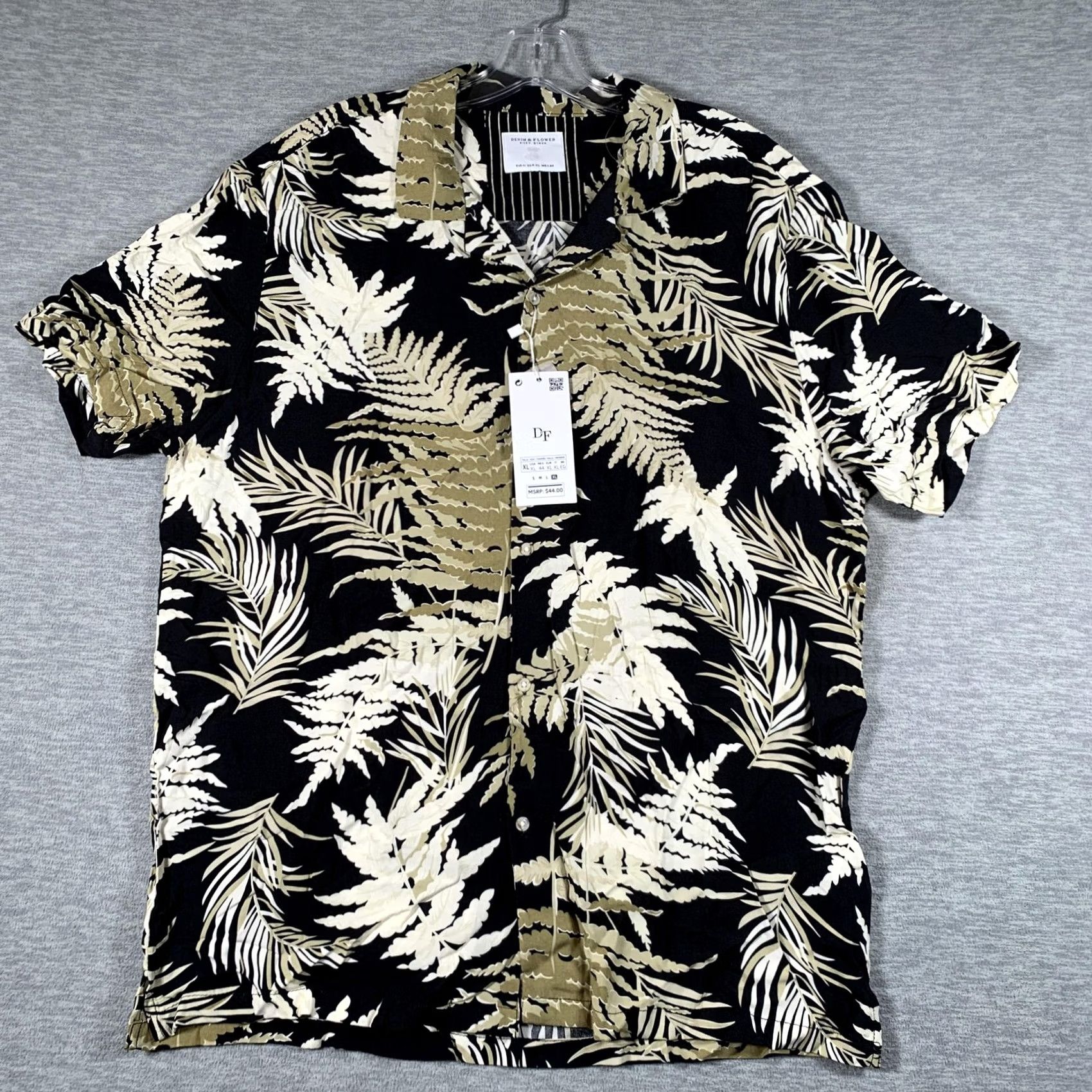 Denime Denim & Flower Shirt Mens XL Black Tropical Leaf Aloha Short Sleeve Button Front Size US XL / EU 56 / 4 - 2 Thumbnail