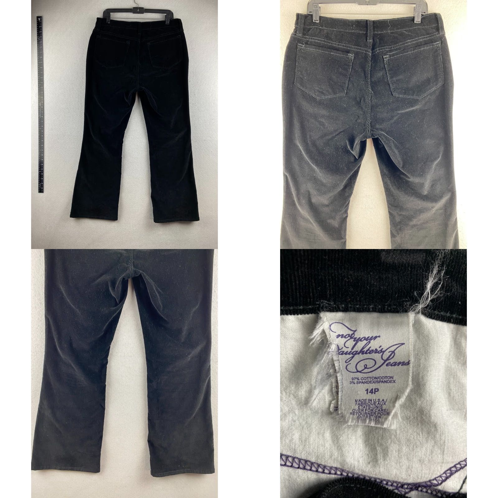 NYDJ VINTAGE NYDJ Pants Womens 14P Black Corduroy Bootcut Dark Wash Denim Pockets USA Made Size 36" / US 14 / IT 50 - 10 Thumbnail