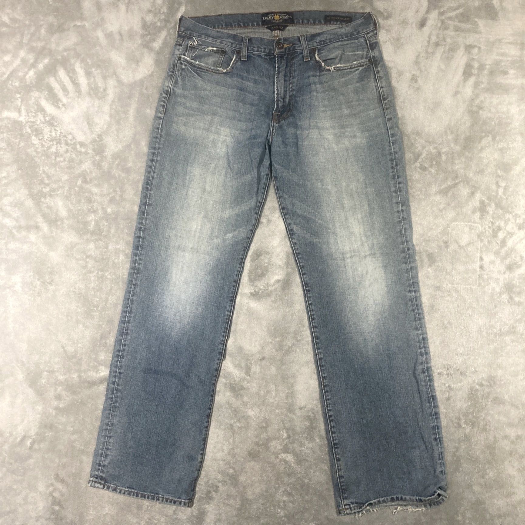 Lucky Brand Lucky Brand Jeans Men 34x32 Blue 361 Vintage Straight Distressed Mid Rise Zip Shirt Size US 34 / EU 50 - 2 Thumbnail
