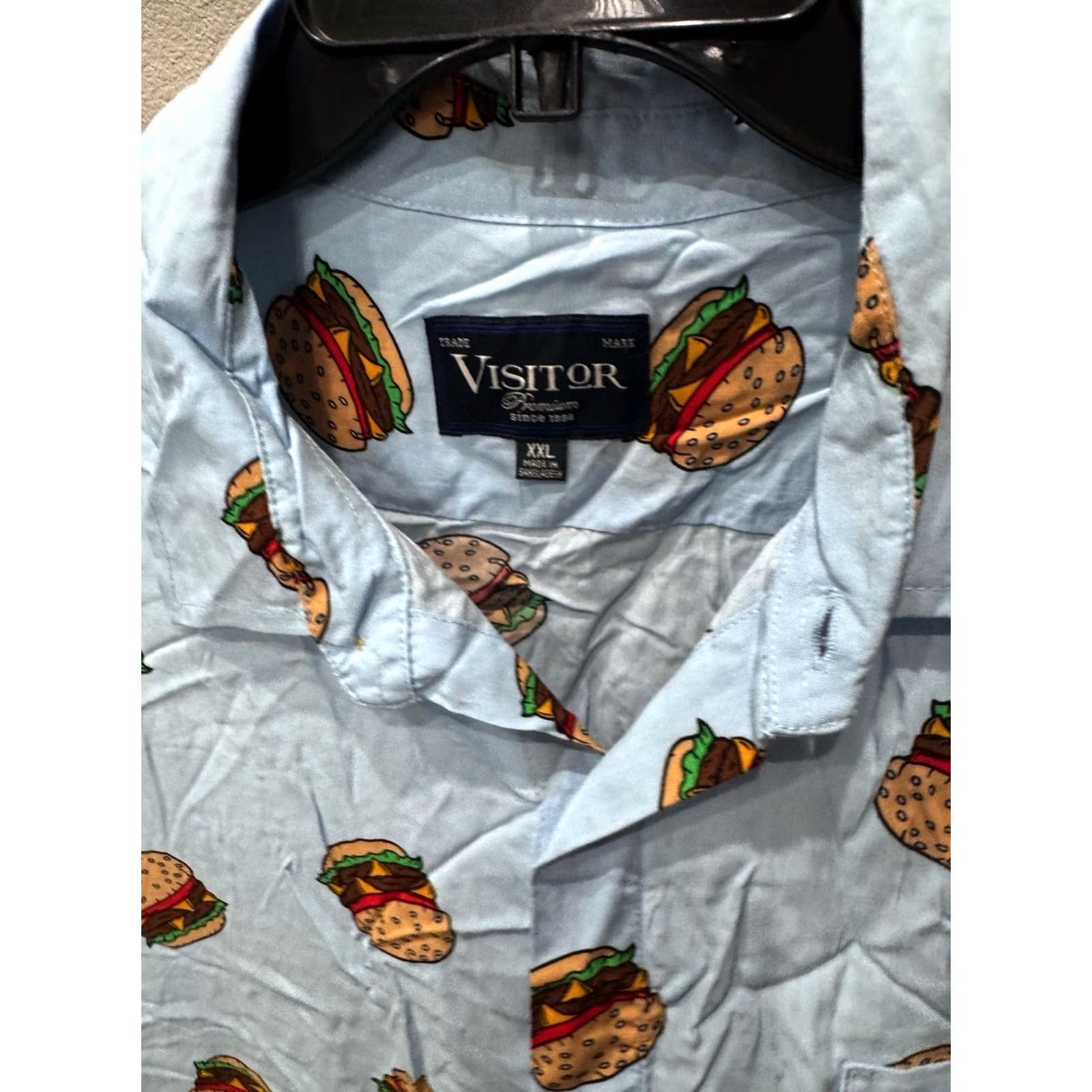 Vintage Visitor Hamburger Print All Over SHORT SLEEVE BUTTON UP SHIRT 2XL XXL Size US XXL / EU 58 / 5 - 7 Thumbnail