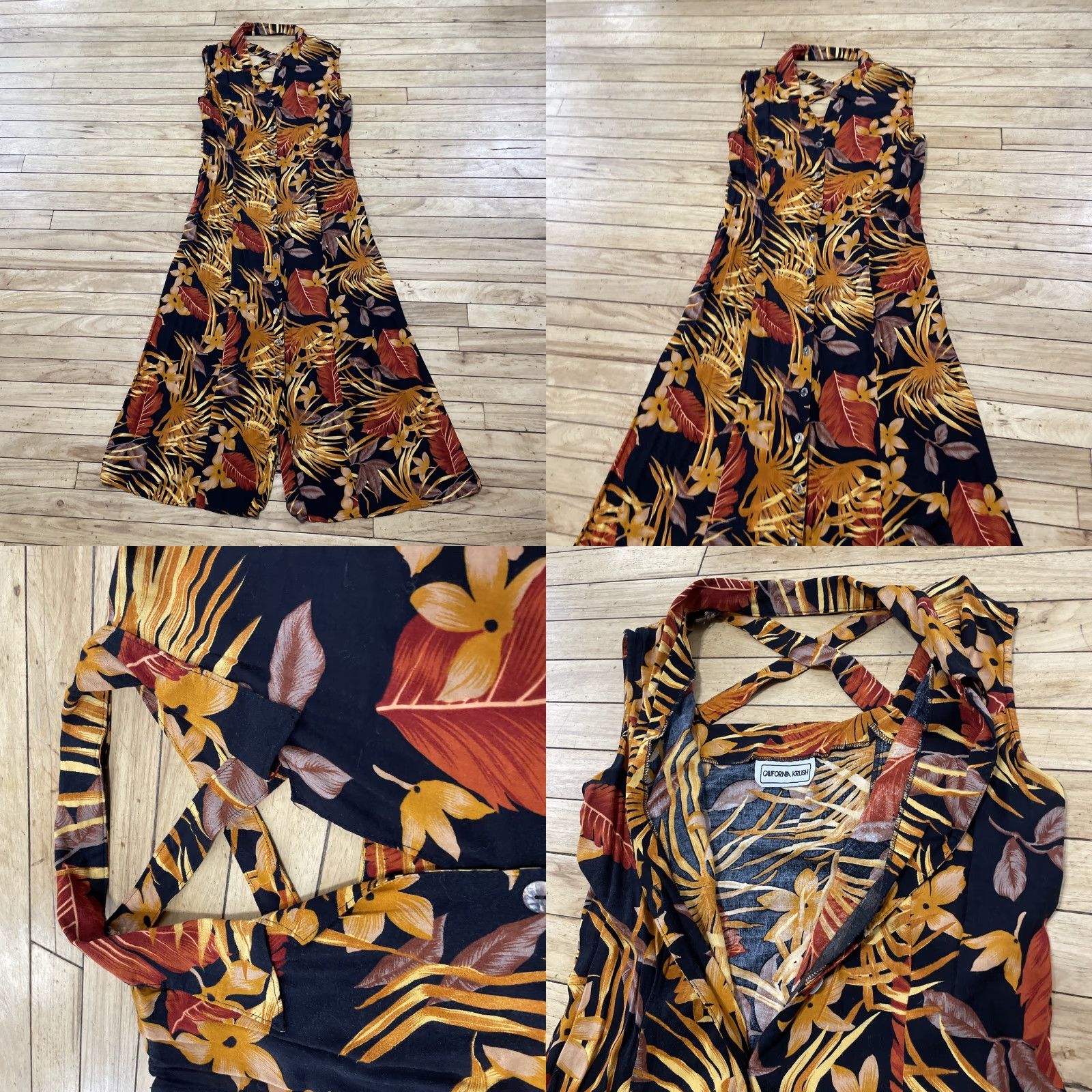 Vintage VINTAGE California Krush Hawaiian Dress Women L Floral Sleeveless Button Front Collared Midi Casual Travel Black Orange Red accents Womens Size L / US 10 / IT 46 - 11 Thumbnail