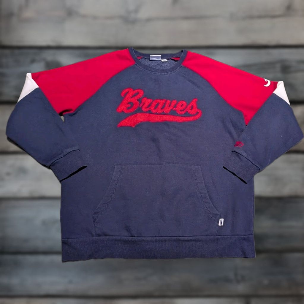 Starter Starter Atlanta Braves Crewneck Sweatshirt Men’s XL Colorblock Navy Red White Fleece Embroidered 90s Sports Pullover Size US XL / EU 56 / 4 - 1 Thumbnail