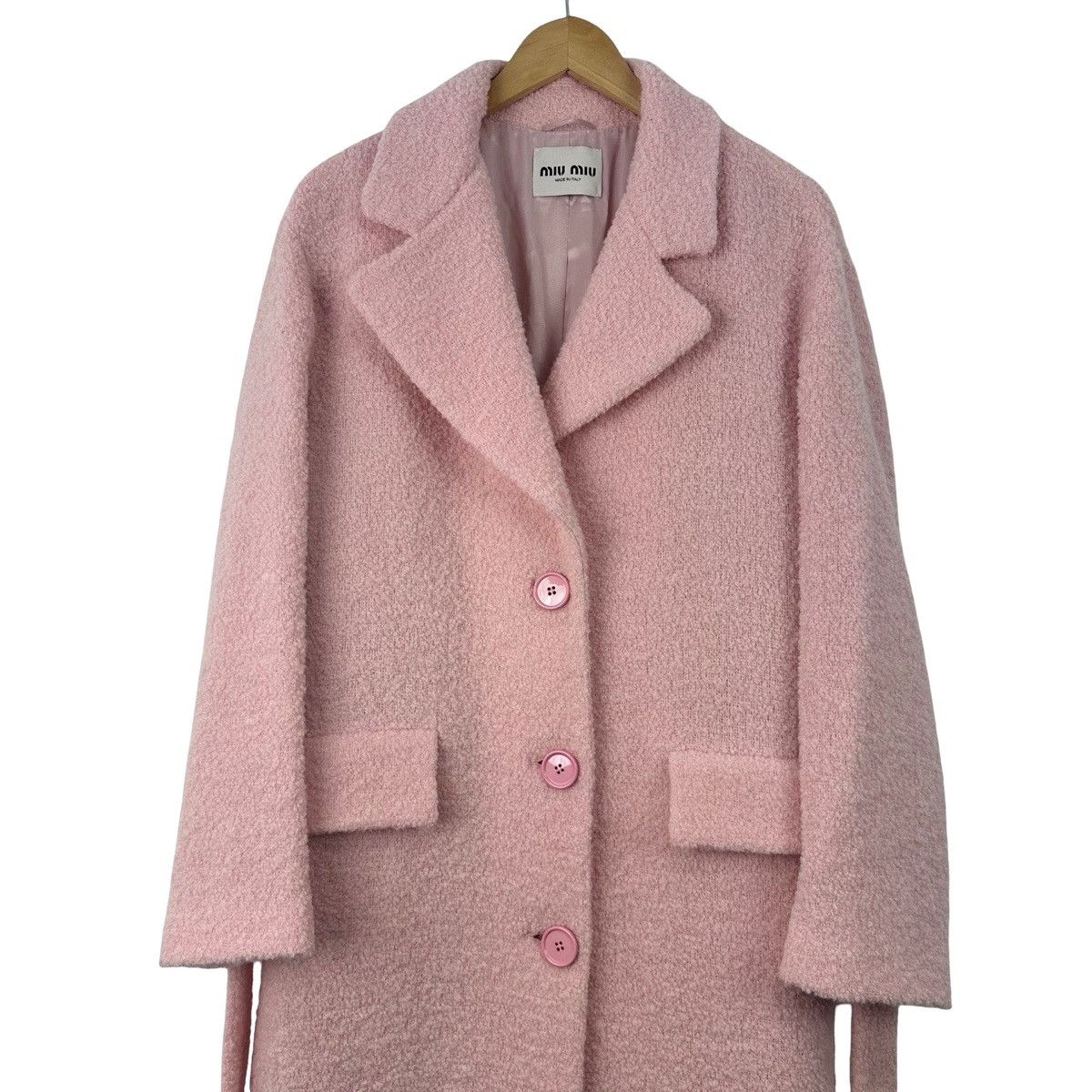 Miu Miu Miu Miu pink boucle wool belted coat Size S / US 4 / IT 40 - 4 Thumbnail