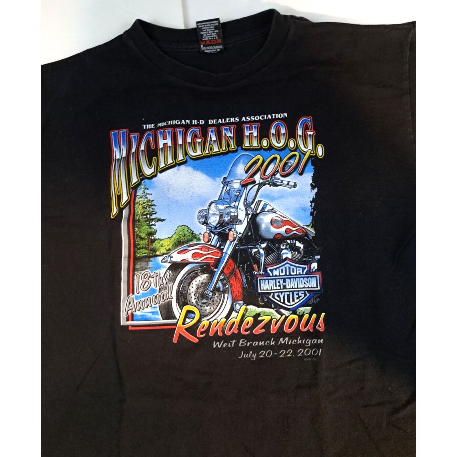 Harley Davidson Harley-Davidson T-Shirt XL Black USA Men Short Sleeve Graphic 2001 Michigan H.O.G. Rendezvous Bike Dealer Size US XL / EU 56 / 4 - 5 Thumbnail