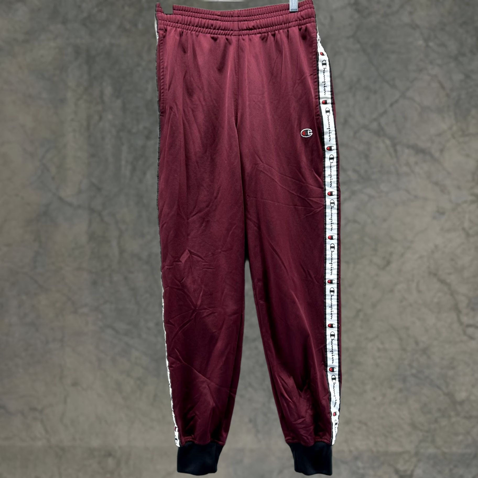 Champion Champion Track Pants Mens Small Red Knit Side Logo Tape Elastic Waist Cuffed Size US 29 - 1 Thumbnail