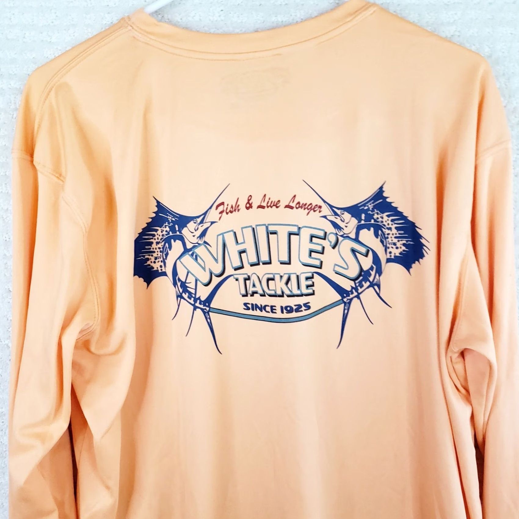 Vintage VINTAGE White's Tackle 50+ UV Shirt Men XL Sun Protection Long Sleeve Coral Orange Fishing Logo T-Shirt Regular Fit Size US XL / EU 56 / 4 - 7 Thumbnail