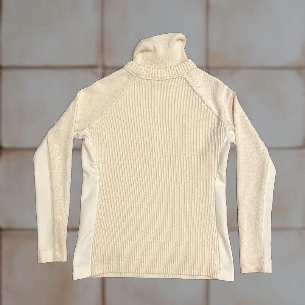 Athleta Athleta Sweater Womens S Turtleneck Ribbed Knit White Chevron Panel Raglan Sleeve Cream Merino Wool Polyester Spandex Size S / US 4 / IT 40 - 1 Thumbnail