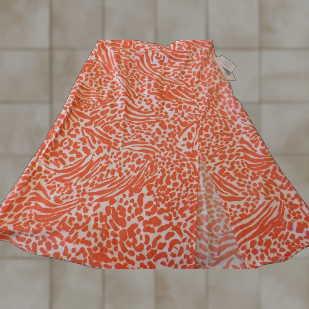 Vintage JustFab Skirt Women L Orange A-Line Knee Length Slit Zipper Knit Cotton Vintage No Size 36" / US 14 / IT 50 - 1 Thumbnail