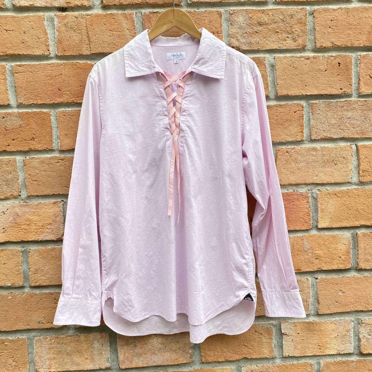 Lanvin LANVIN Pink Lace-Up Collar Shirt Size L / US 10 / IT 46 - 11 Thumbnail