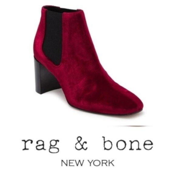 Rag & Bone Womens Red Velvet Chelsea Pull On Chunky Heeled B