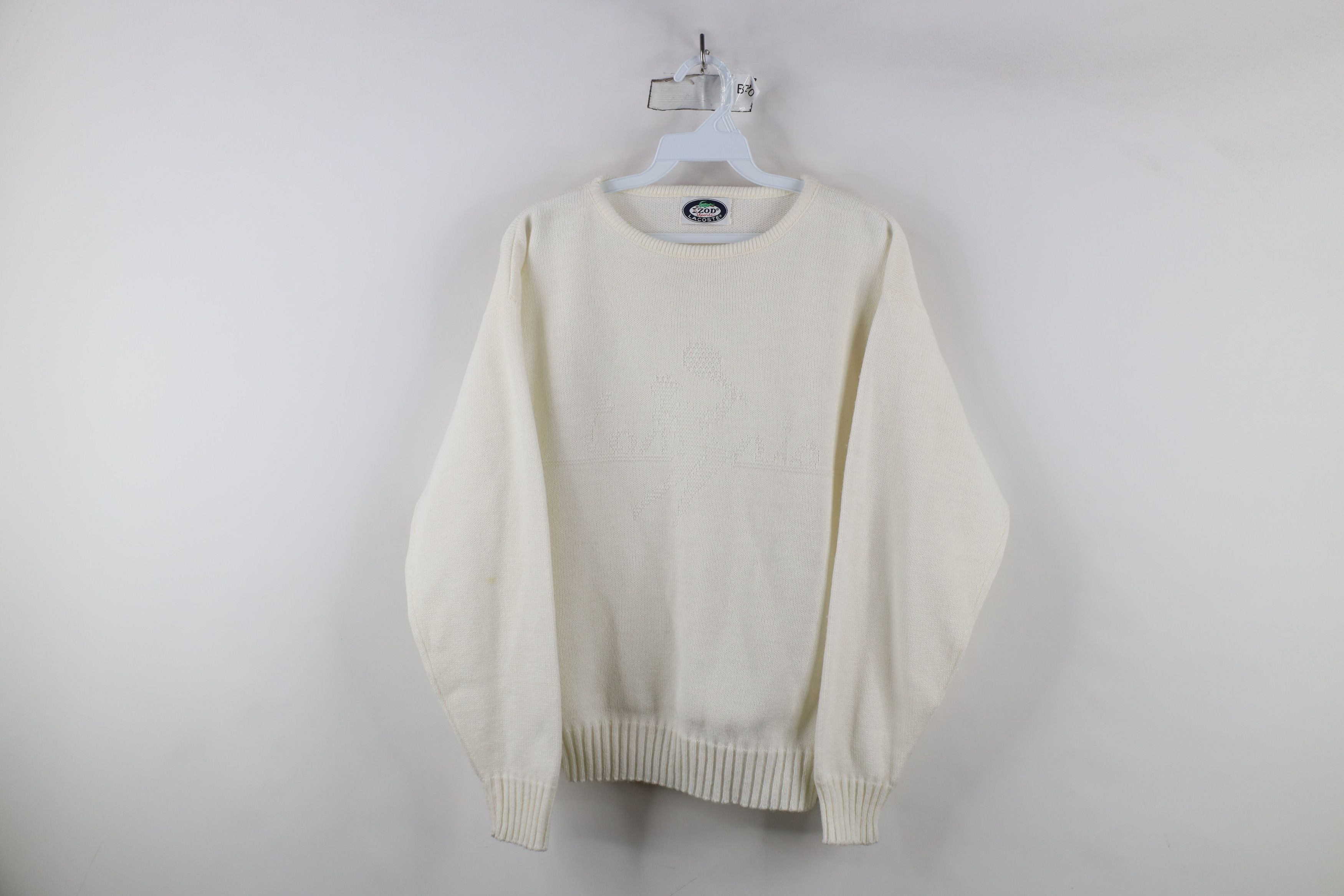 Lacoste × Vintage Vintage 70s 80s Izod Lacoste Tennis Spell Knit Sweater White Size M / US 6-8 / IT 42-44 - 1 Thumbnail