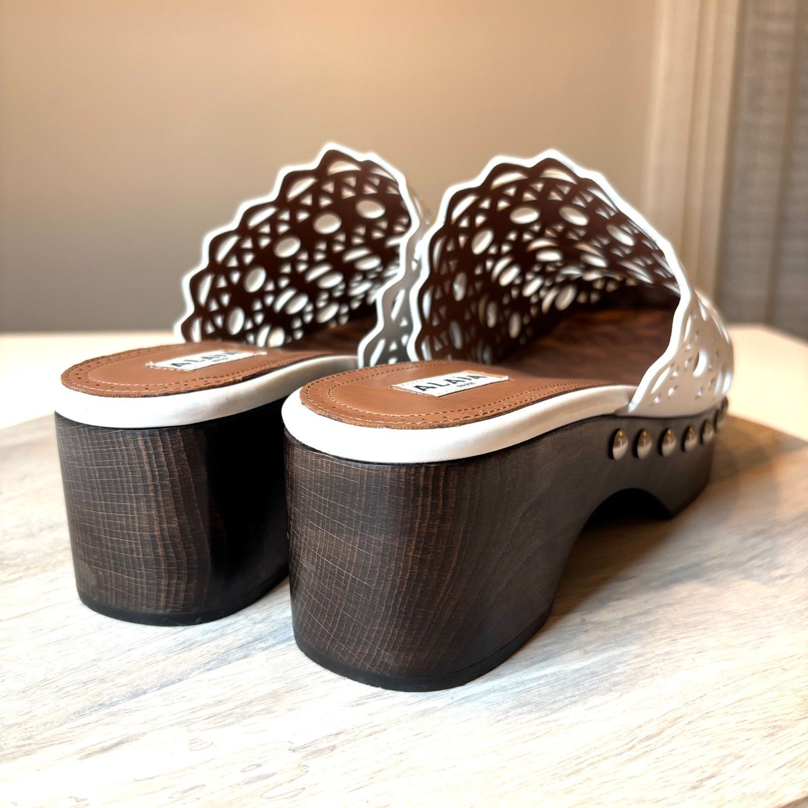 Alaia Alaia White Leather Clog Mules Wooden Platform EU 40 US 8.5 Size US 8.5 / IT 38.5 - 6 Thumbnail