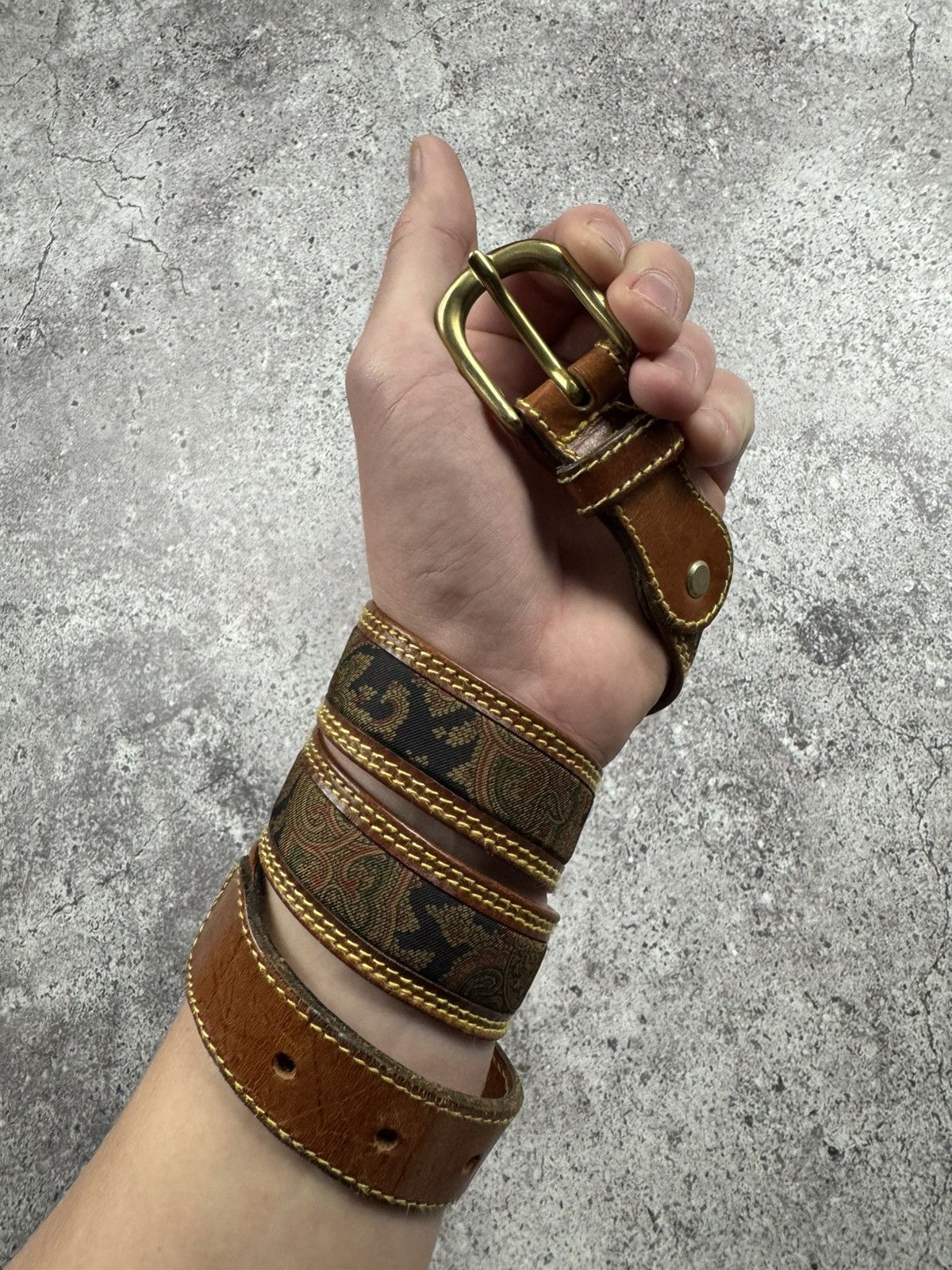 Japanese Brand 00’s NUMBER NINE STYLE WESTERN LEATHER RARE Y2K BELT VINTAGE Size 26 - 2 Thumbnail
