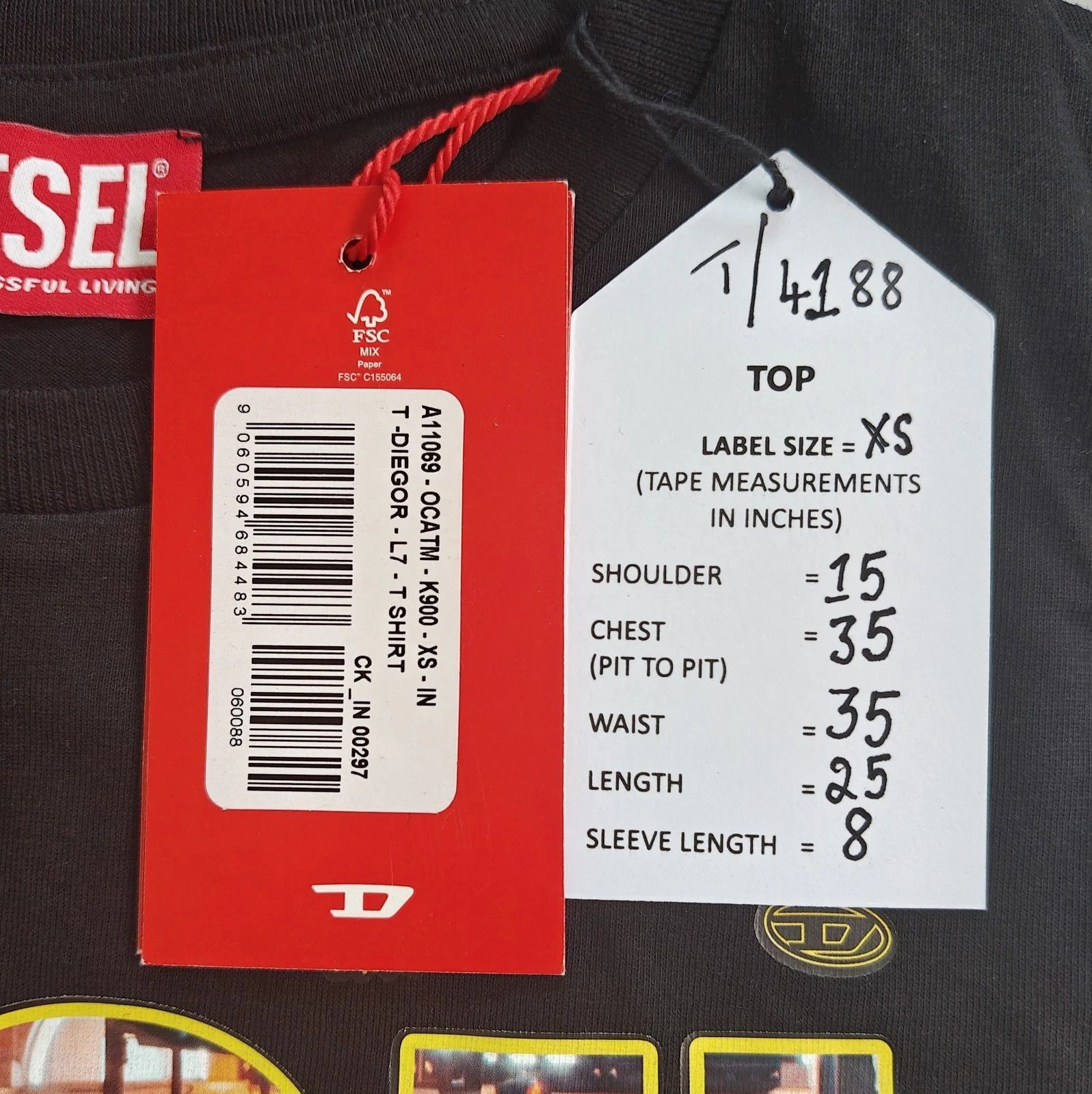 Diesel DIESEL Black T-shirt with DSL 78 Denim print T 4188 Size US XS / EU 42 / 0 - 5 Thumbnail