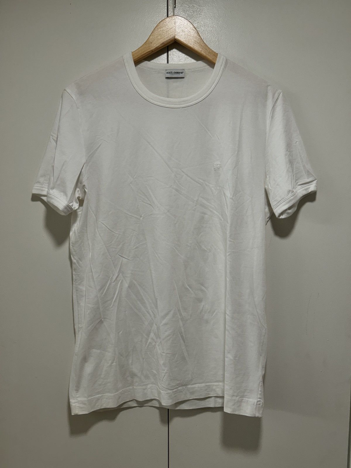 image of Dolce Gabbana White Stretch Logo Crewneck T-Shirt, Men's (Size Medium)