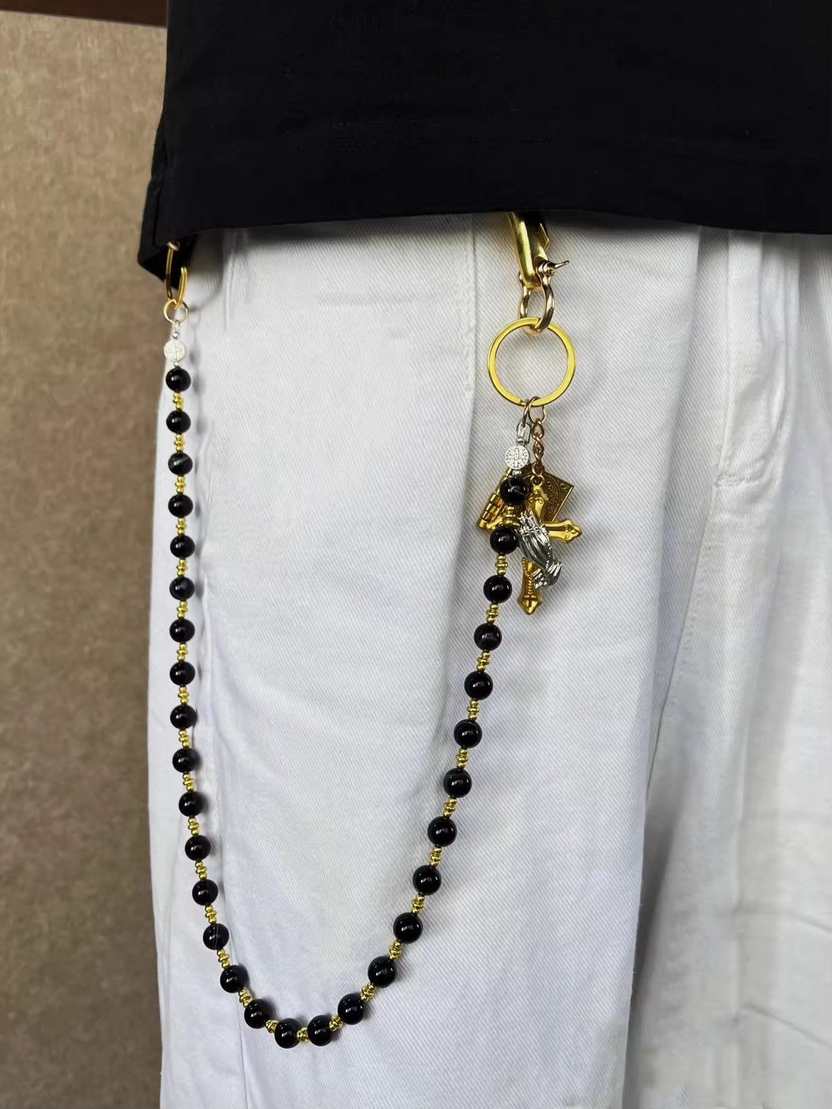 Jewelry Black Beads Cross Pant Chain Size ONE SIZE - 2 Thumbnail