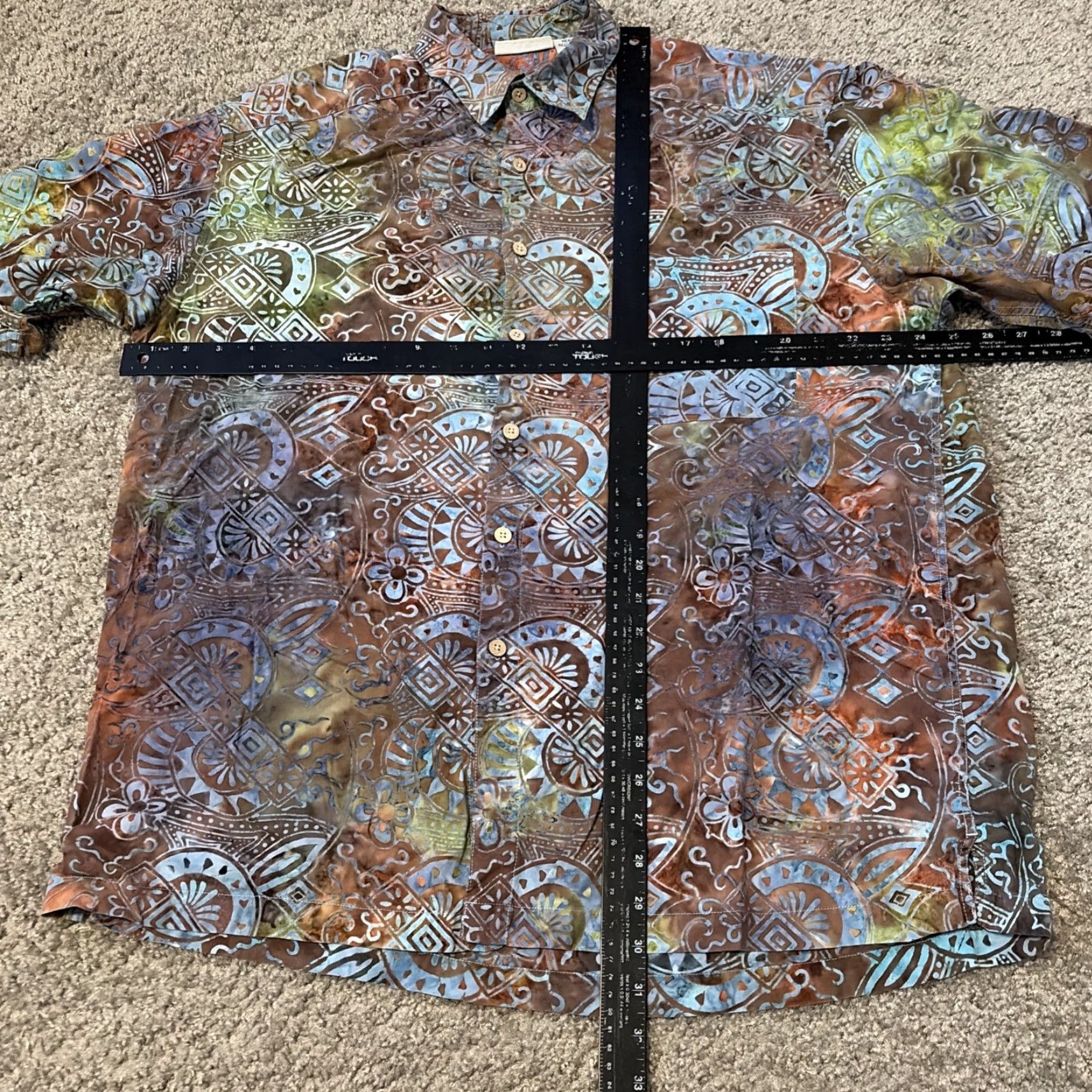 Vintage VINTAGE TravelSmith Button Up Hawaiian Shirt Large Blue Brown Tribal Print Mens Short Sleeve Size US L / EU 52-54 / 3 - 6 Thumbnail