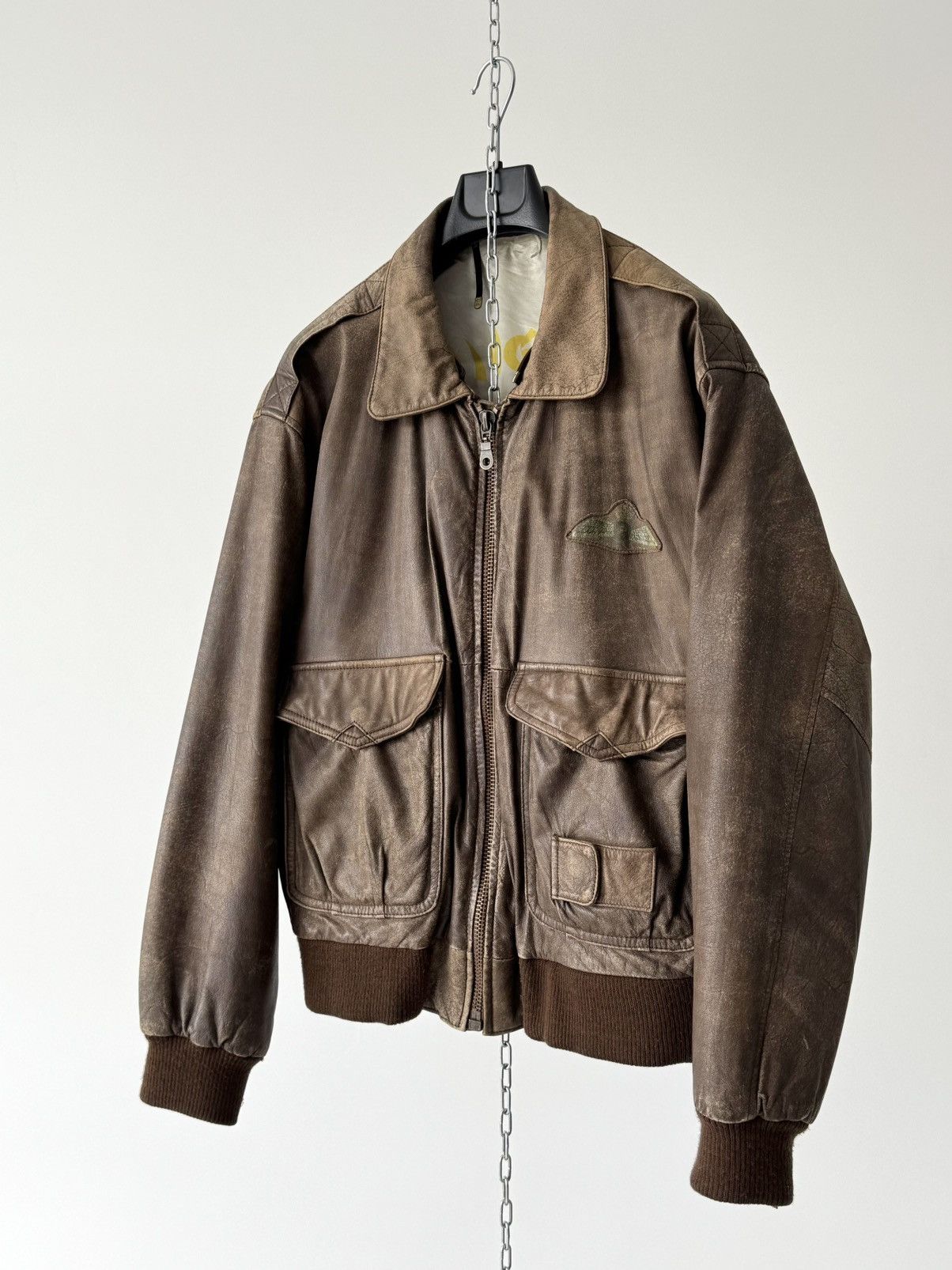Japanese Brand × Vintage Vintage Aviator A2 Flying Faded Brown Leather Jacket Size US L / EU 52-54 / 3 - 4 Thumbnail