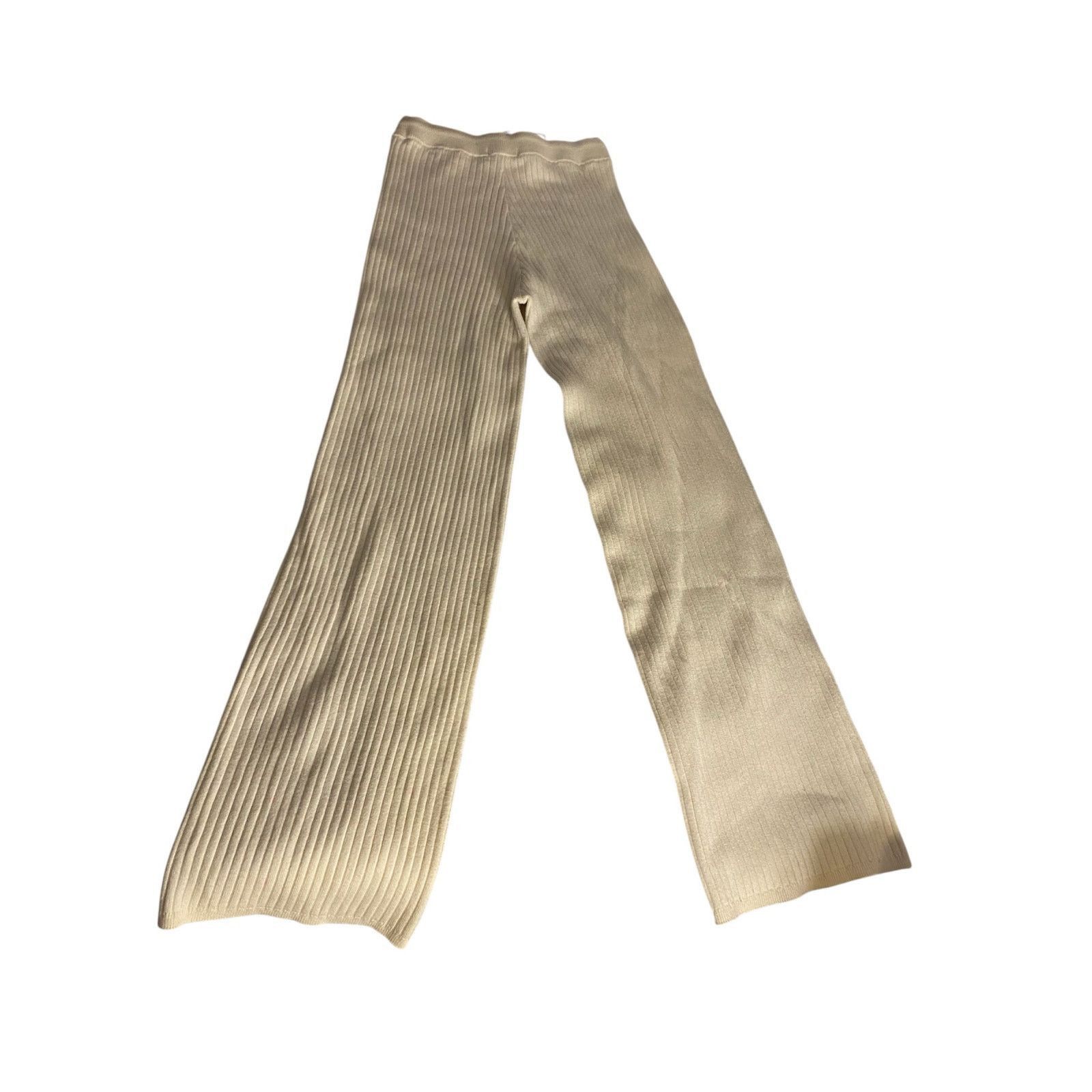 Pink Minimalist Cozy Ribbed Wide Leg Pants Cream XS Size 22" - 5 Thumbnail